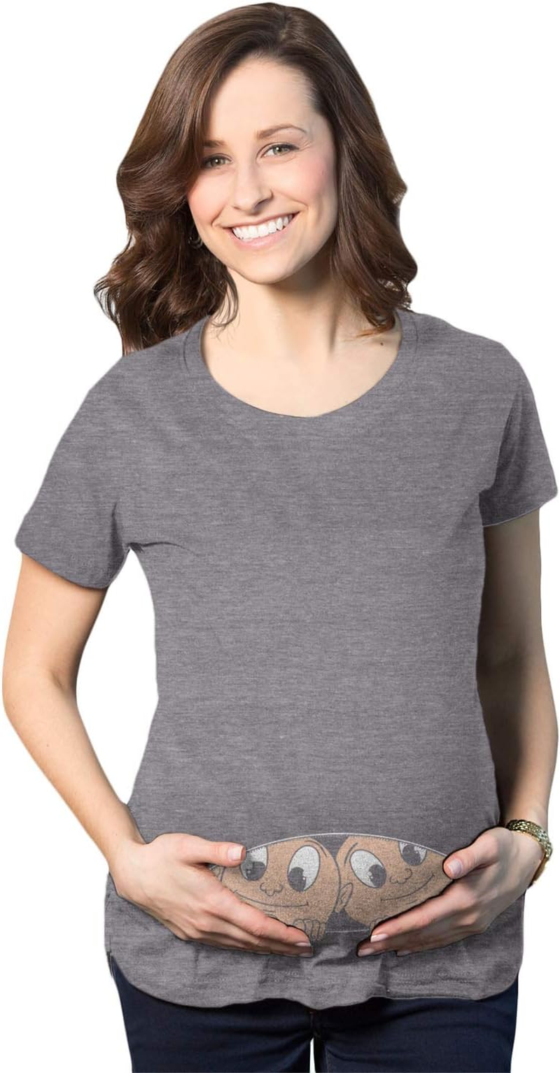 Crazy Dog T-Shirts Maternity Peeking Twins T Shirt Cute New Baby Announcement Reveal Pregnancy Tee