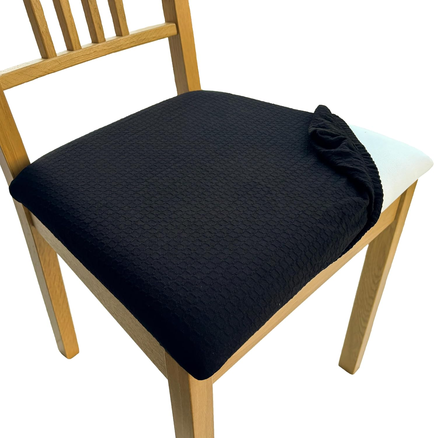 Waterproof Dining Room Chair Seat Covers Set of 6，Stretch Jacquard Fabric Stretch Removable Washable Slipcover for Kitchen Seat Cushions (6, Black)
