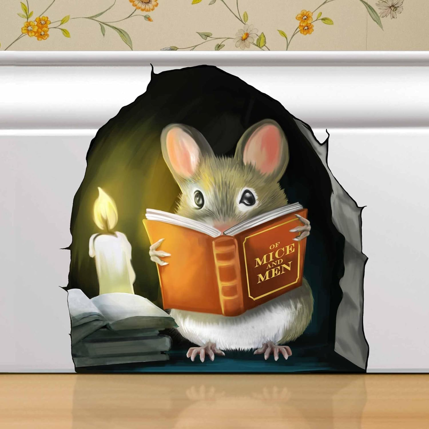 Mouse Reading Book, Wall Decor Sticker Decal, Classroom, Home, Bedroom, Bookcase, Book Lover, Adorable, (Mouse Reading Book) image number 1