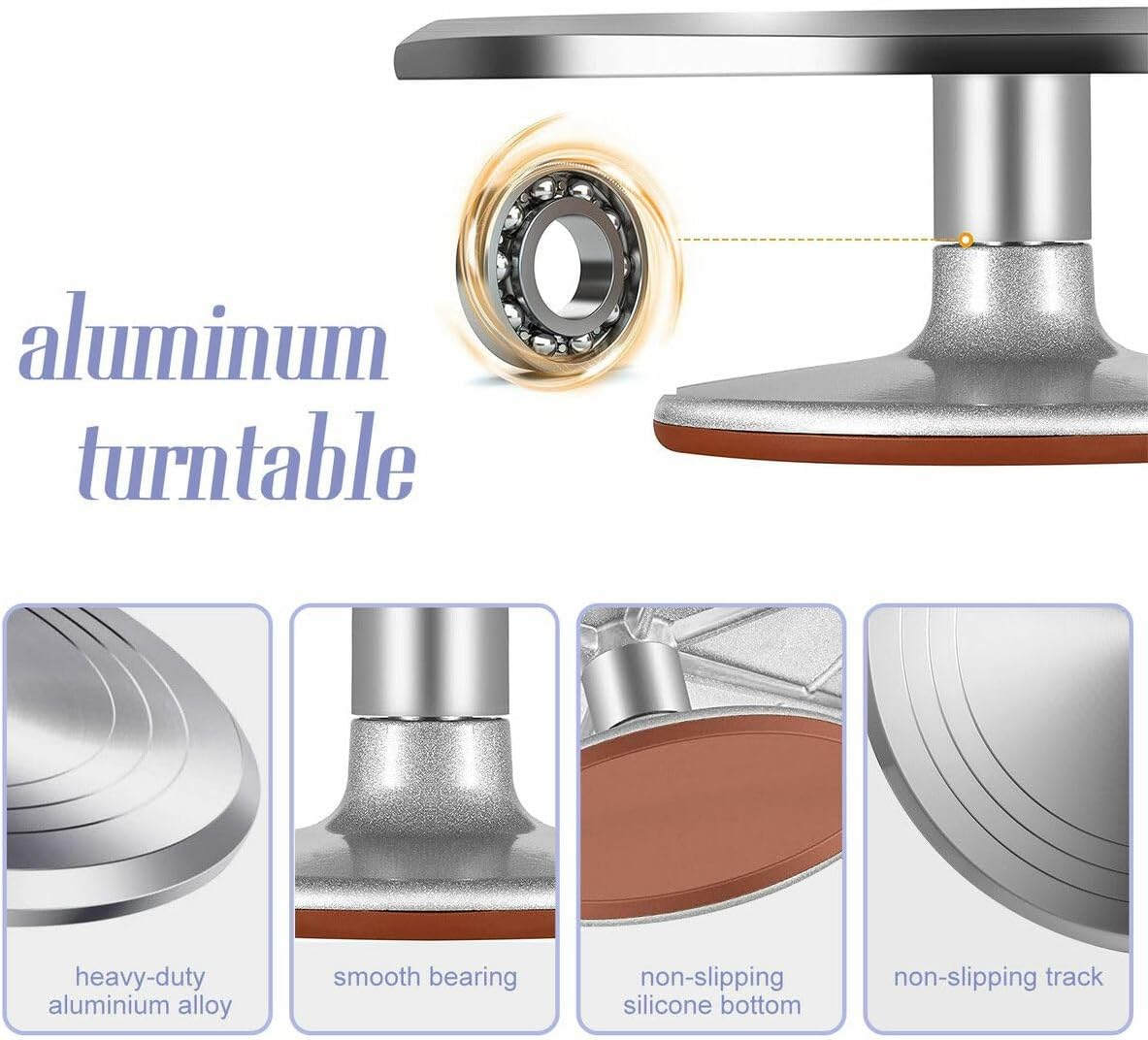 Maxkon Aluminium Alloy Revolving Cake Stand 30Cm Cake Turntable 35Pcs Decorating Supplies Kit Rotating Stand Baking Tools Aluminium Piping Tip Icing Spatula Pastry Bag Flower Nail image number 2