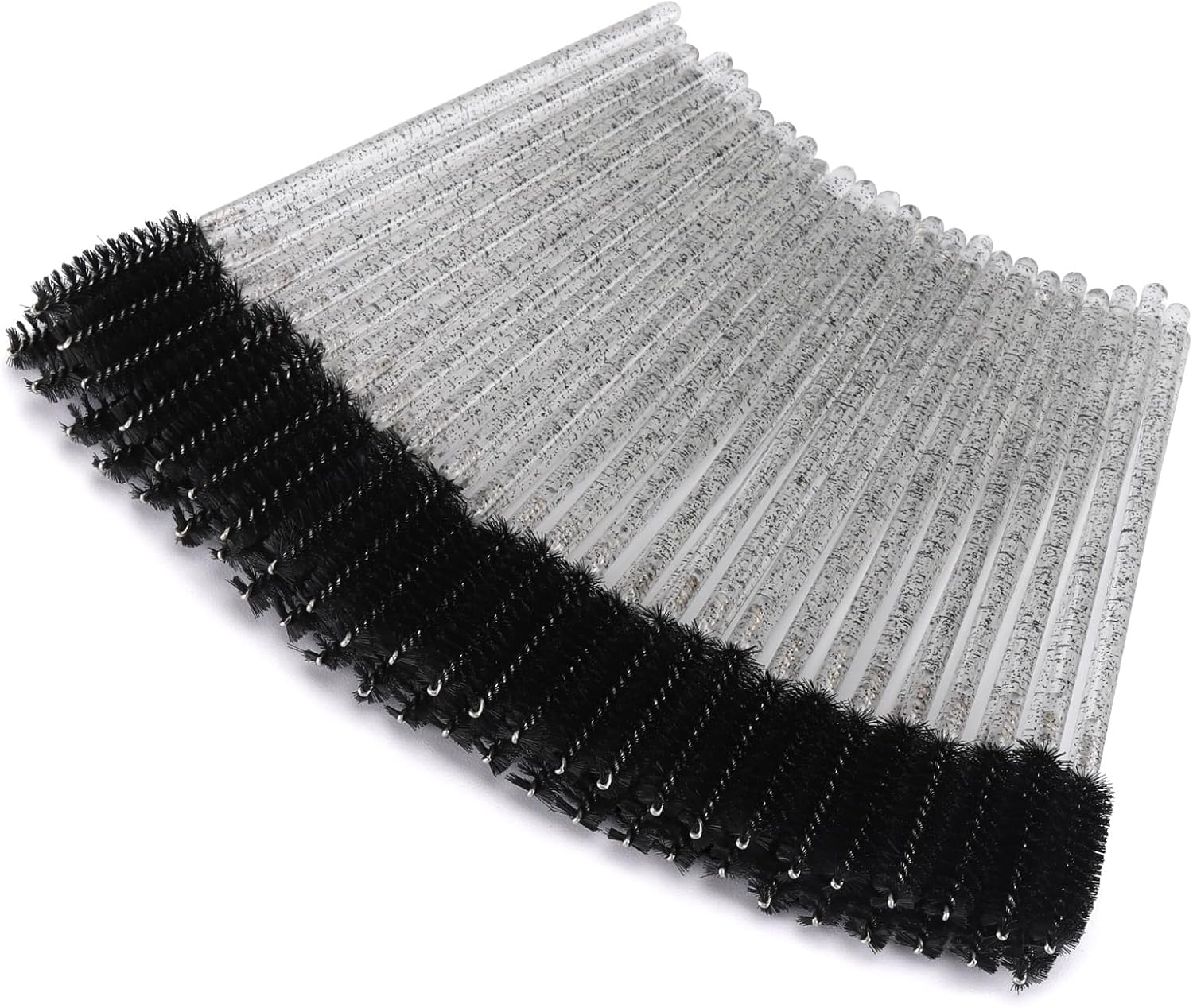 Tbestmax 50 Pcs Disposable Mascara Wands, Crystal Eyebrow Spoolies Brush for Eyelash Extensions, Black Eye Lash and Makeup Brush