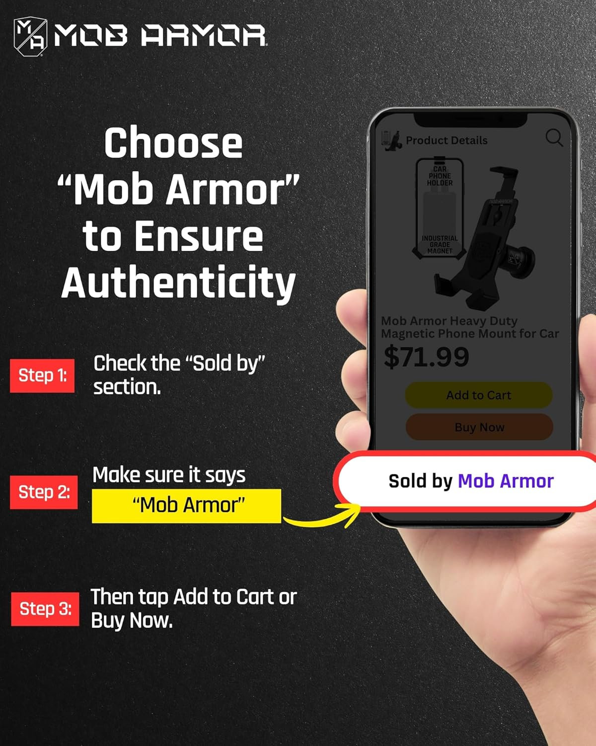 Mob Armor Mob Mount Switch Magnetic - Magnetic Phone Holder for Cars, ATV, UTV, & Trucks | Heavy Duty Aluminum Cell Phone Mount | W/Shock & Vibration Protection | Compatible W/Iphone & Android - Large image number 4
