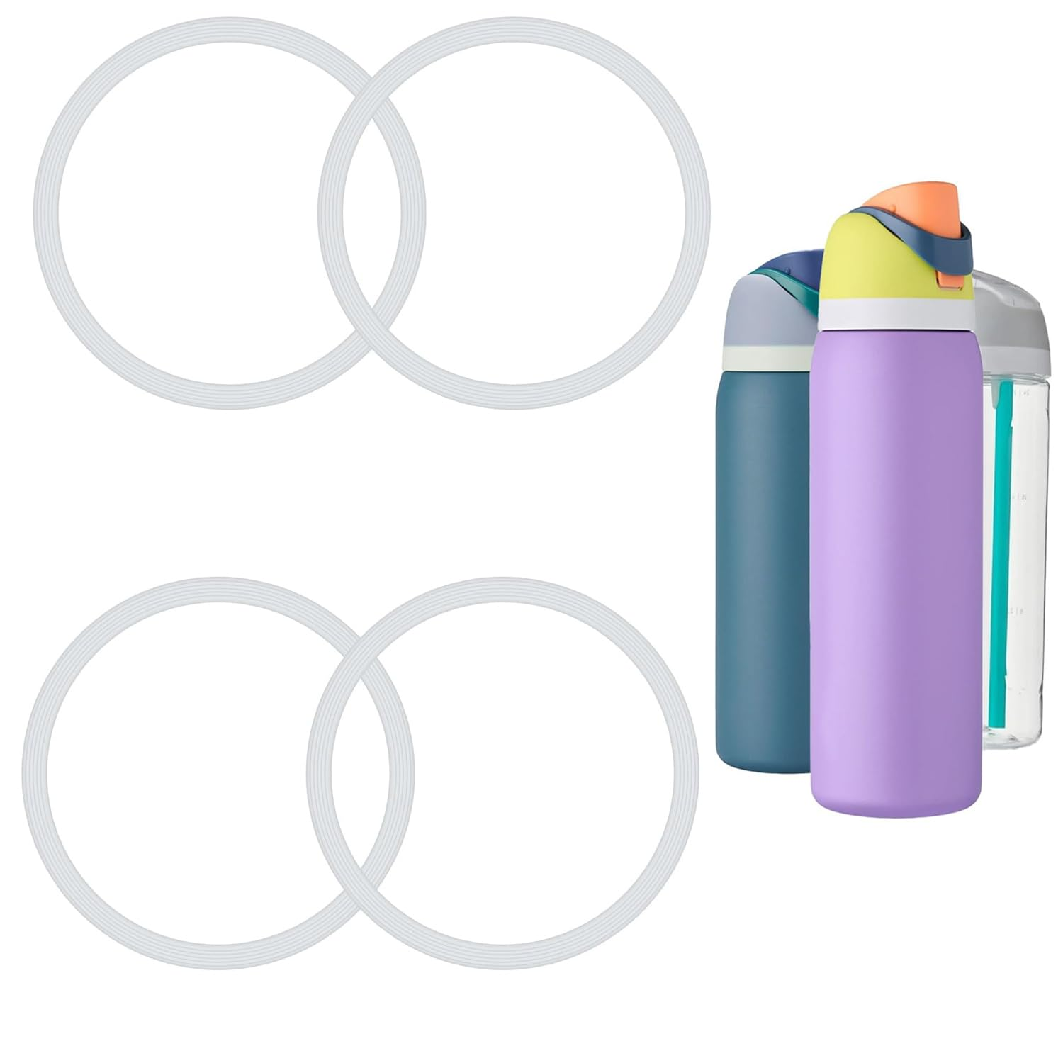 4 Pcs Water Bottle Gasket for Owala Freesip,Silicone Seal Ring for Owala Water Bottle 24/25/32/40 Oz, Rubber Lid Gasket Replacement Bottle Accessories