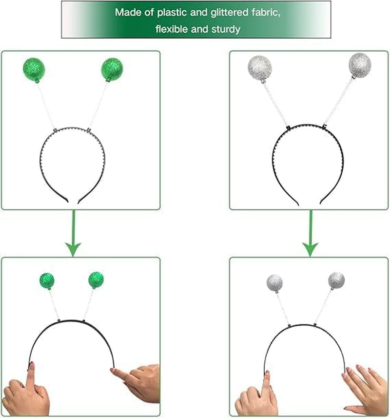 2 Pairs Alien Headband and Glasses,Alien Rainbow Lens Sunglasses,Headband Boppers Antenna for Adults and Kids(Green+Silver) image number 2