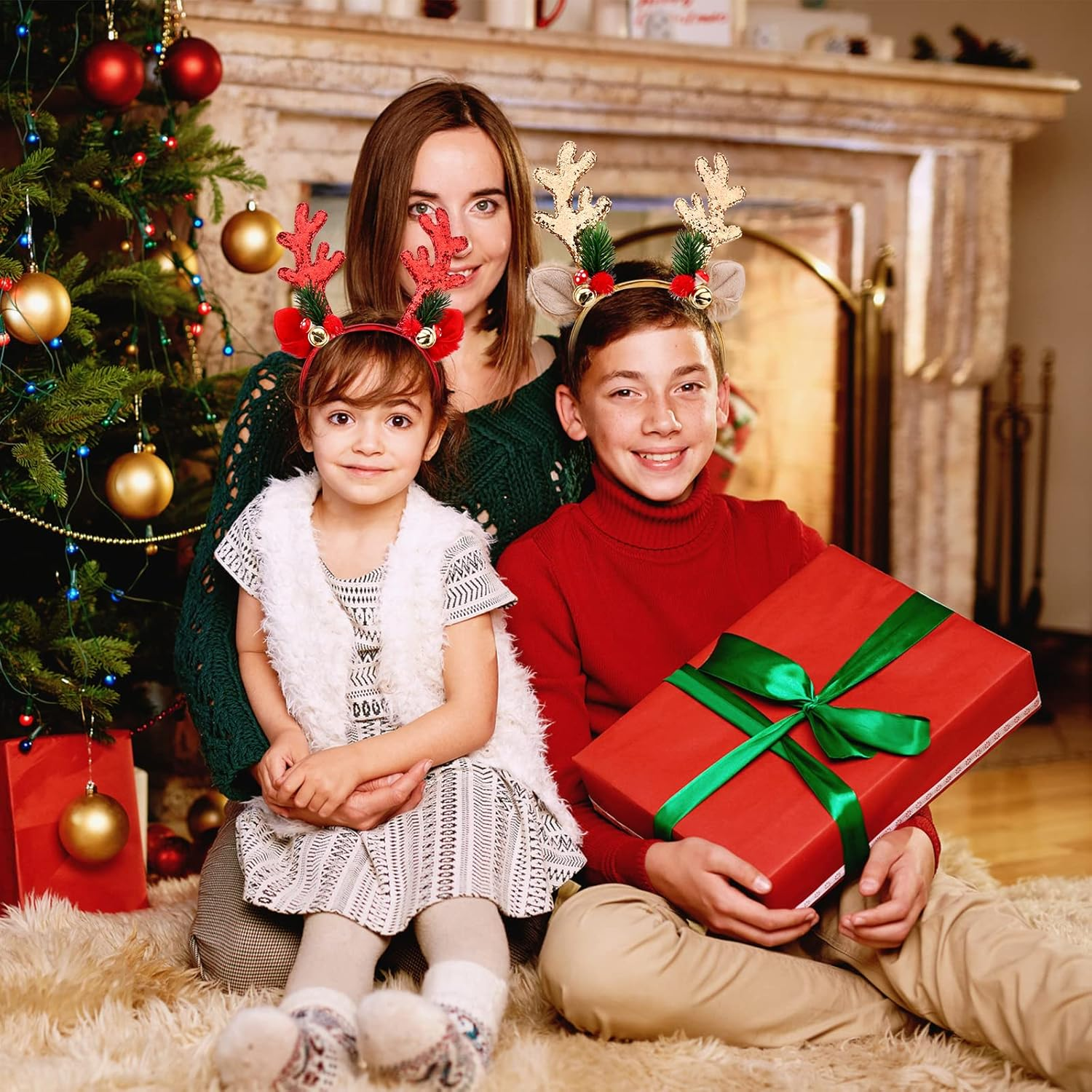 2 Pieces Christmas Headband Reindeer Antler Party Hats Xmas Hair Band Hair Hoop with Ears Christmas Head Hat Toppers Costume Headbands Photos Booth Headwear Party Decoration for Kids Adults image number 6