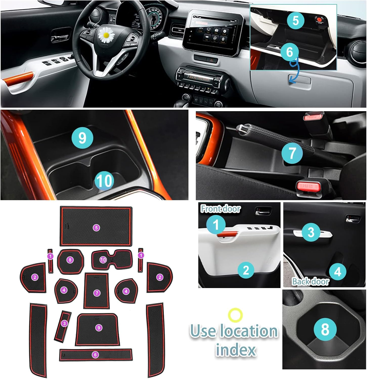 SHAOHAO Compatible with Suzuki Ignis MF 2017-2023 Anti-Dust Non-Slip Inner Door, Cup, Arm Box, Storage Mat, Inner Door Rubber Mats, 15 Pieces (Red)