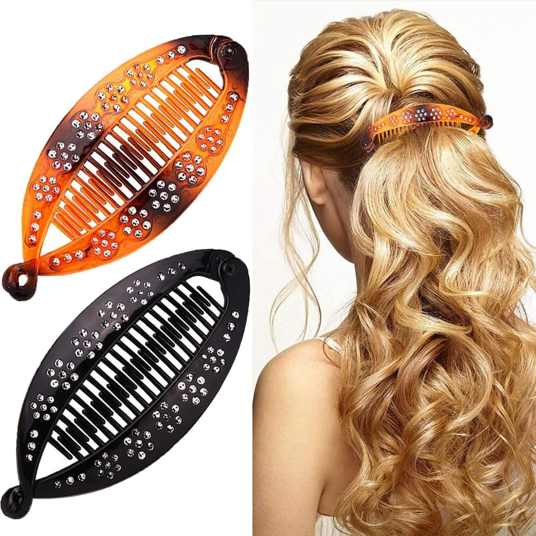 IBXWMNG Pack of 2 French Banana Clips Hair Comb Fishtail Hair Clip Combs Vintage Hair Clips round Banana Clips Flexible Ponytail Holder Clips Hair Styling Accessories for Women Girls image number 5