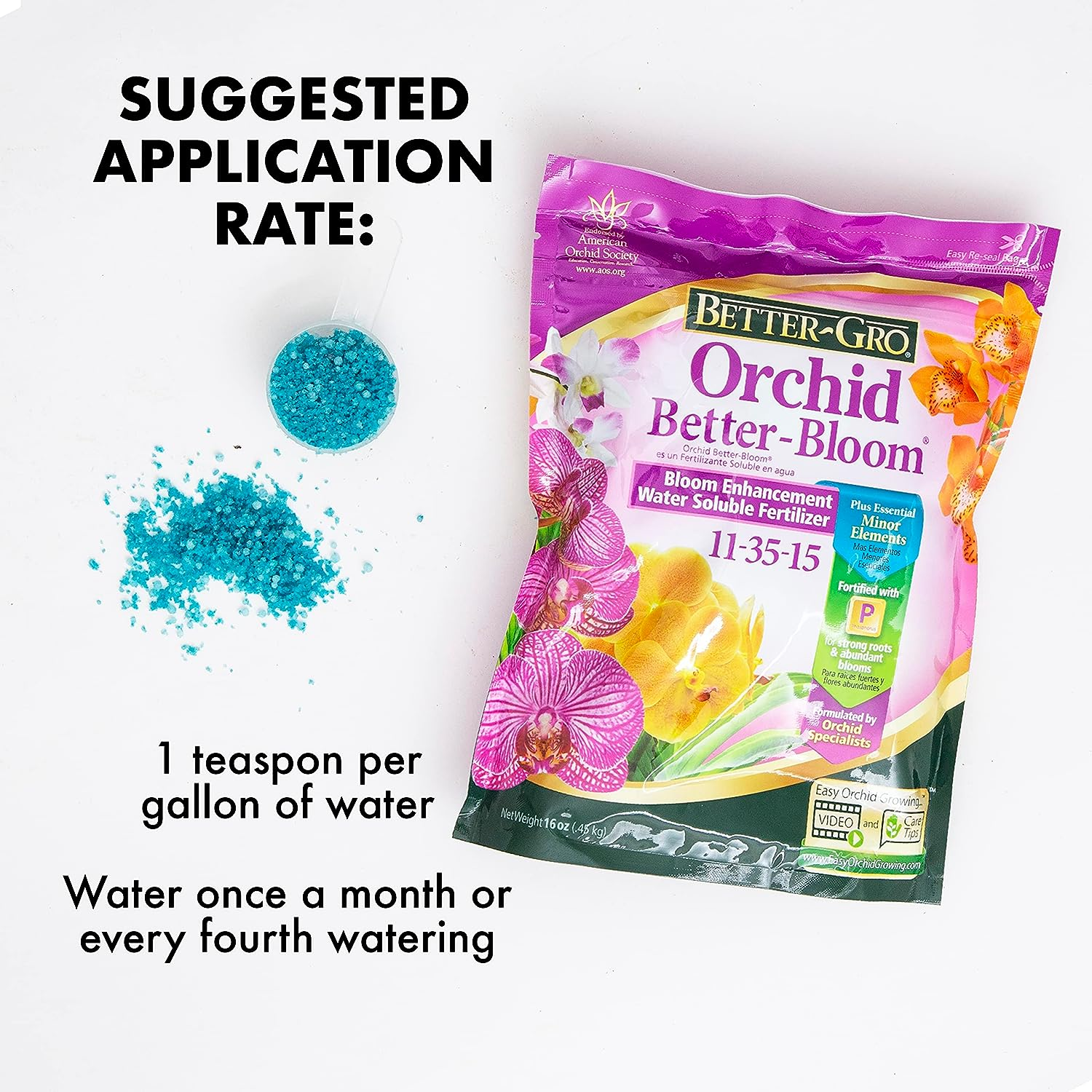 Better-Gro Orchid 11-35-15 - Urea-Free Bloom Fertilizer for Orchids, High-Content Phosphorus for Vibrant Blooms, Water Soluble, Ideal for Indoor House Plants - 16 Oz Resealable Bag image number 6