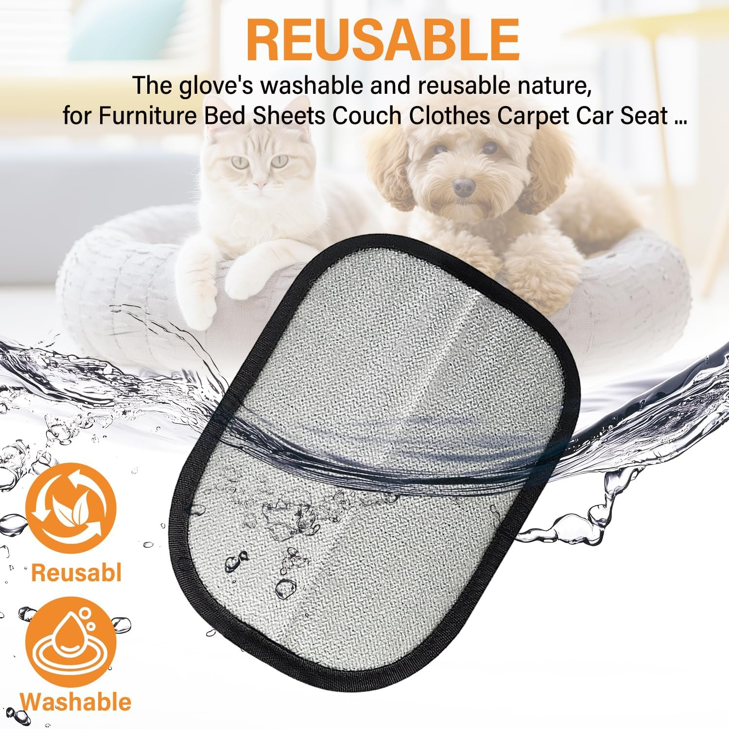 Pet Hair Remover Glove, Double Sided Pet Grooming Gloves, Electrostatic Removal Gloves for Pet Hair, Reusable Dogs Cats Hair Gloves for Furniture Bed Sheets Couch Clothes Carpet Car Seat (1PCS) image number 3