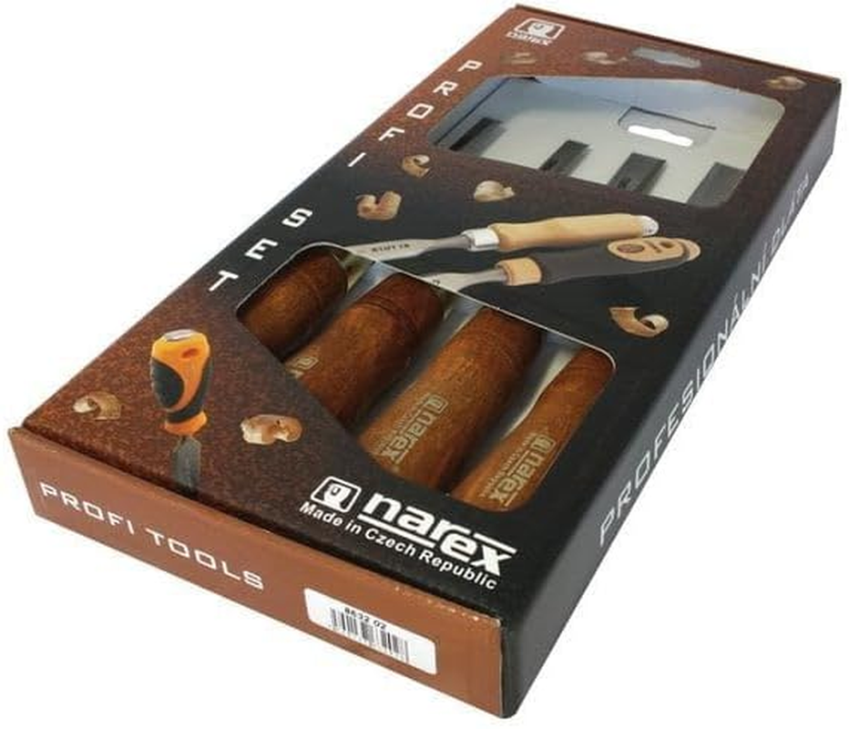 Narex Premium Chisel Set with Beveled Edges and Stained Hornbeam Handles, 4 Piece Set