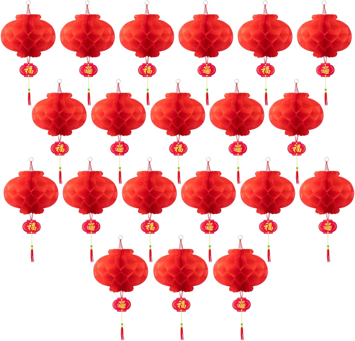 Favide 20 Pieces 10 Inch Chinese Red Paper Lanterns Festival Decorations for New Year, Spring Festival, Wedding and Restaurant image number 2
