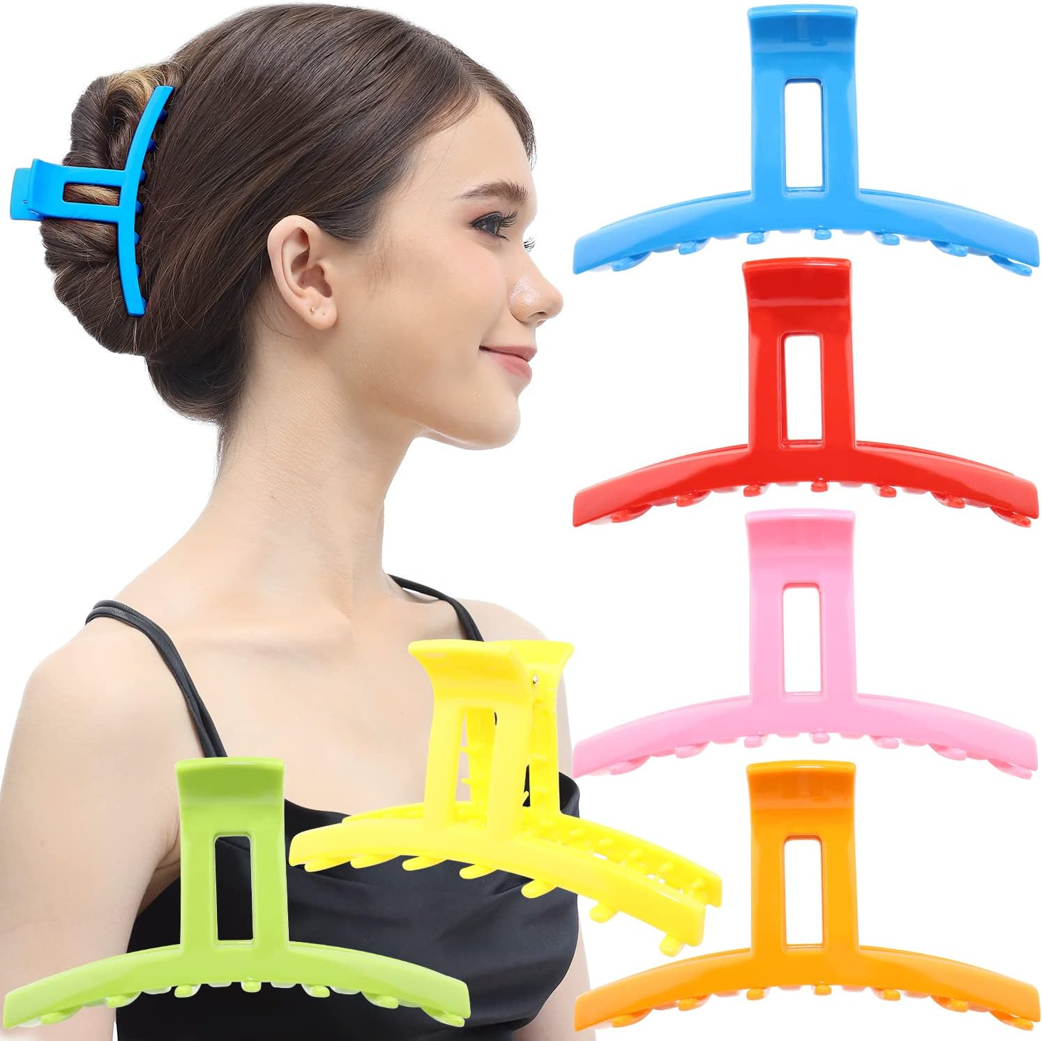 RC ROCHE ORNAMENT 6 Pcs Womens Strong Hold Claw Thick Hair Clip No Slip Grip Strong Spring Teeth Claw Jaw Clamp Beauty Fashion Girls Ladies Classic Plastic Accessory Clips, Small Jelly Sweet Multicolor image number 3