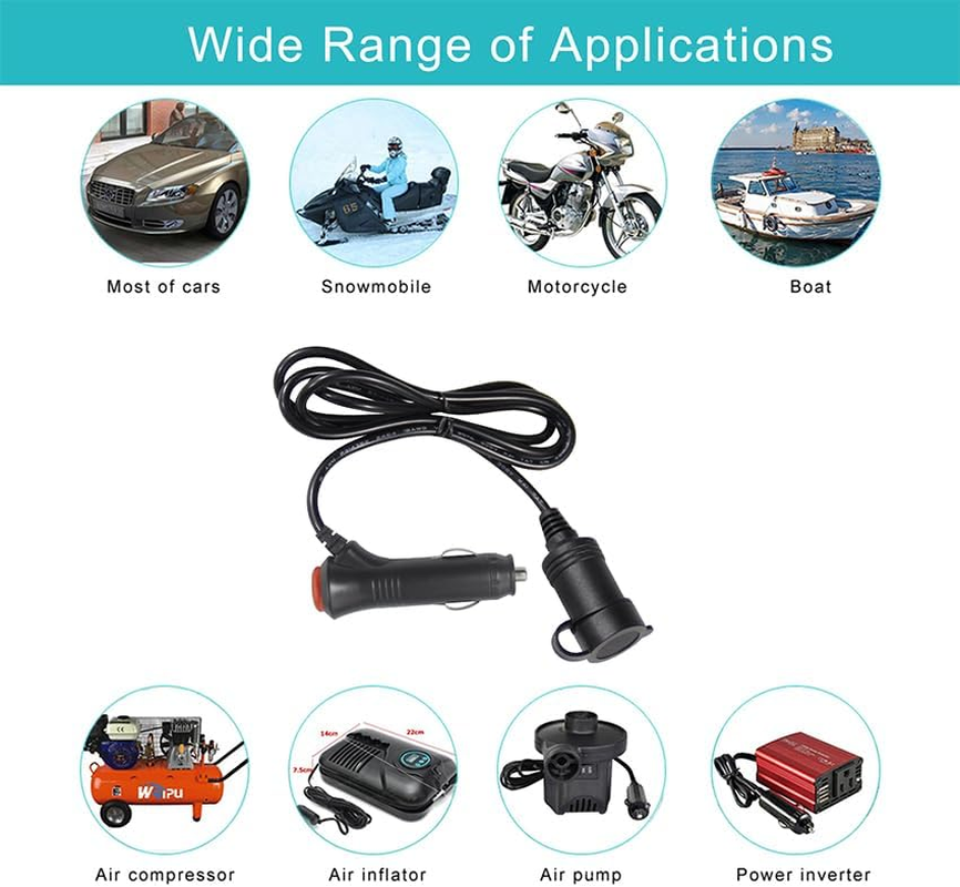 12V Cigarette Lighter Plug with Switch on off Male to Female Socket Extension Cable 3FT 2464 18AWG/2C