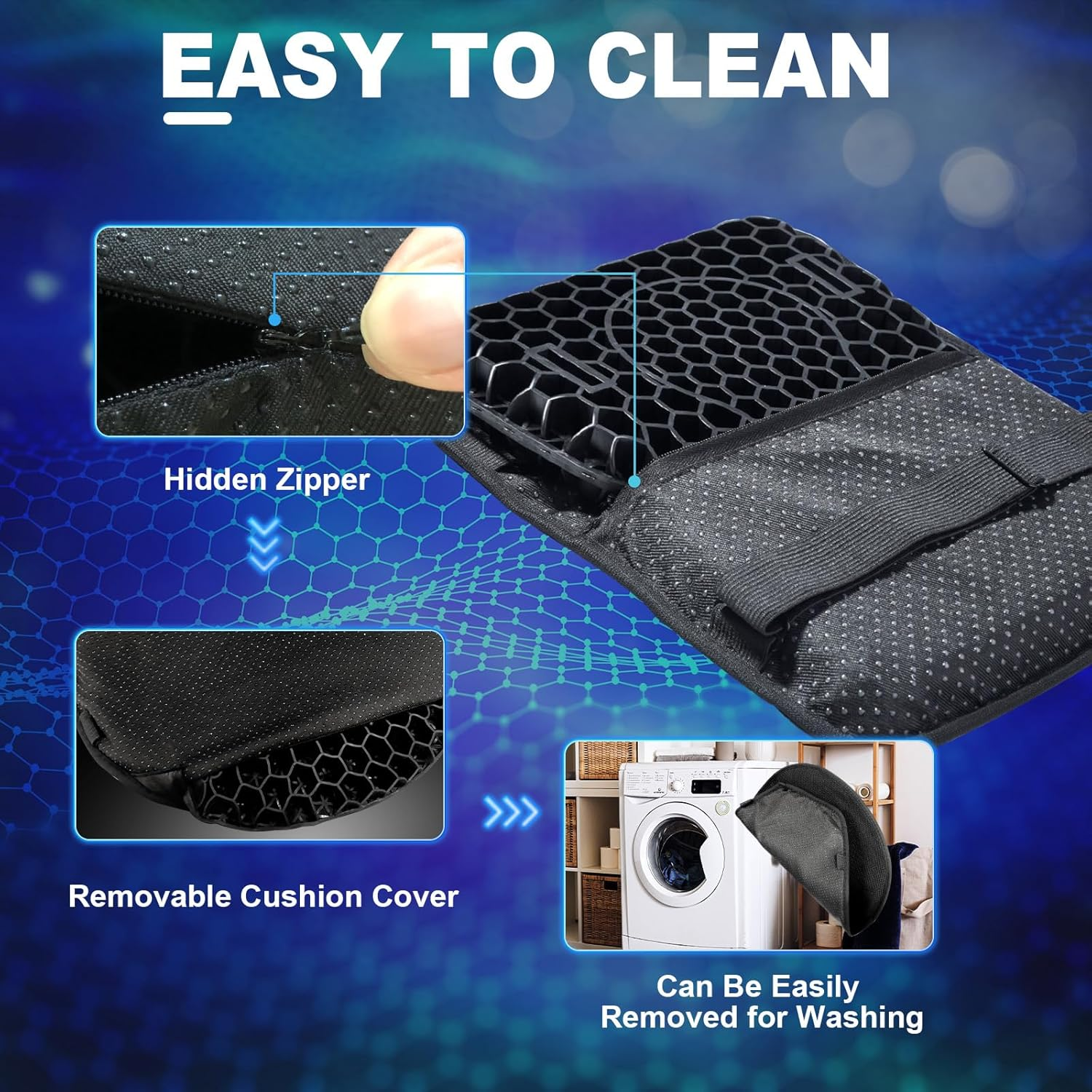 Motorcycle Gel Seat Cushion, 3D Honeycomb Shock-Absorbing, Hollow and Breathable, Hel Material Is Compressive, Non-Breaking, Non-Hardening, Soft and Comfortable (Small Rectangular Style) image number 5