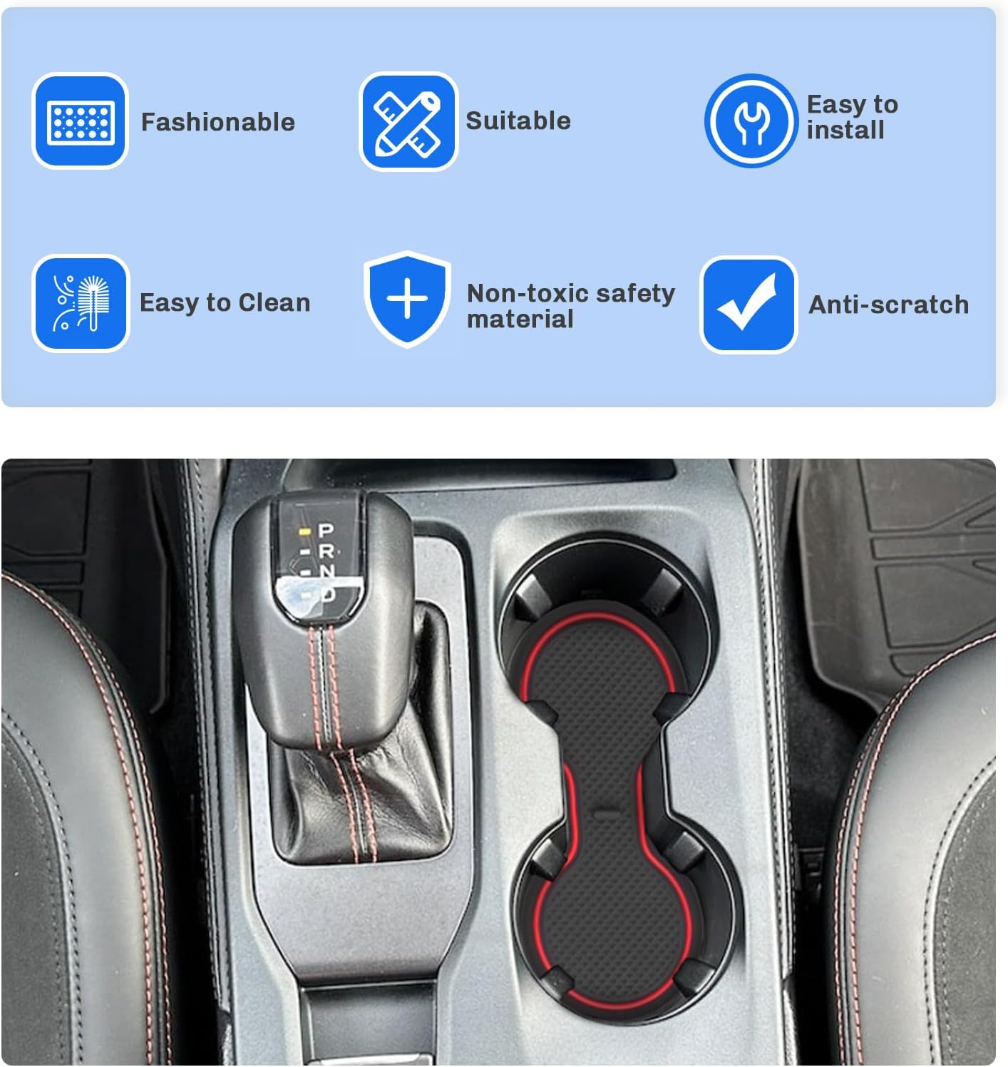 SXCY for 2024 Ford Ranger Accessories Cup Holder Inserts Liner 2024 Ranger Door Slot Mats Cupholder Coasters for 2024 Ford Ranger Lariat/Raptor/Xl/Xlt Accessories Inserts Liner Waterproof Mats(Red) image number 1