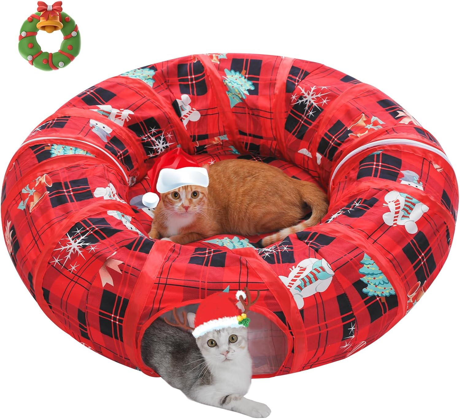 PAWZ Road Cat Tunnel for Indoor Cats, Bed with Central Mat, Peephole, Toy, Hanging Balls, Christmas Toy, Diameter 90 Cm, Red image number 2