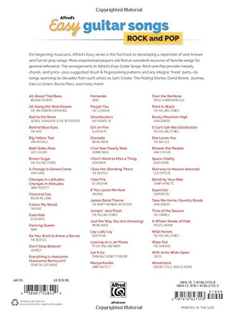 Alfred'S Easy Guitar Songs -- Rock & Pop: 50 Hits from across the Decades