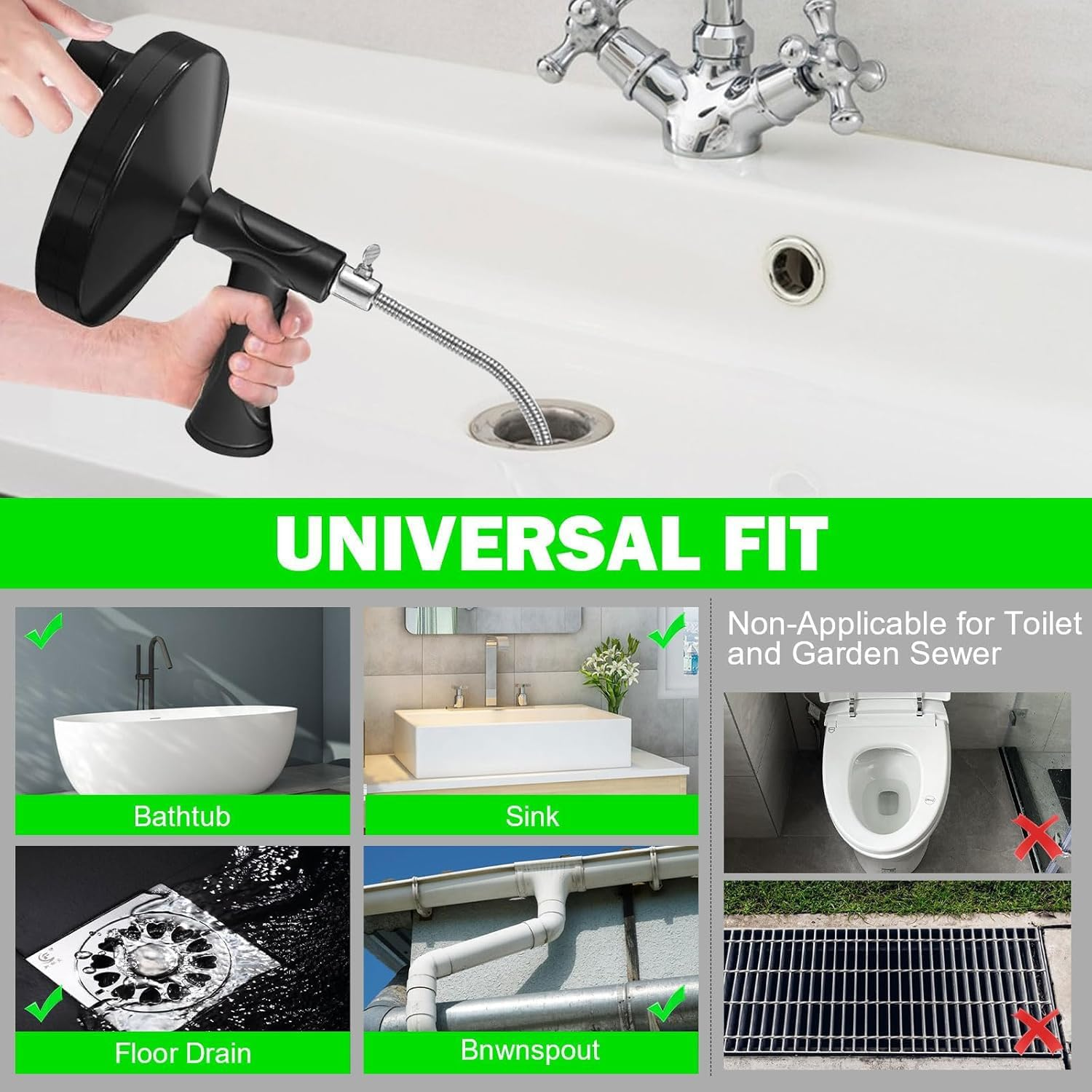 Drain Snake Auger 16.4Feet, Plumbing Snake Drain Hair Clog Removal Tool,Sink Unclogger Drain Cleaner Tool Heavy Duty Toilet Snake Auger, for Bathroom Kitchen Tub Shower Drain Clog Remover with Gloves