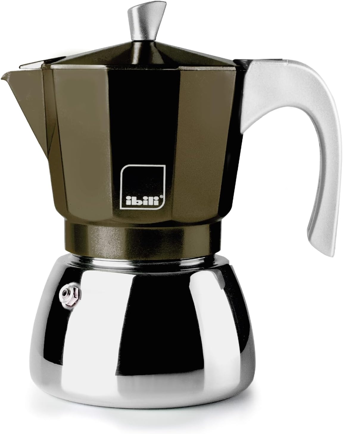 IBILI - Elba Green Espresso Machine, 3 Cups, 150 Ml, Cast Aluminium, Stainless Steel Base, with Reducer for 2 Cups, Suitable for Induction