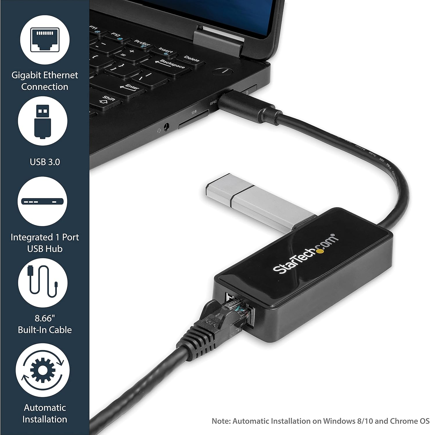 Startech.Com USB 3.0 to Gigabit Ethernet Adapter NIC with USB Port, Black (USB31000SPTB) image number 4