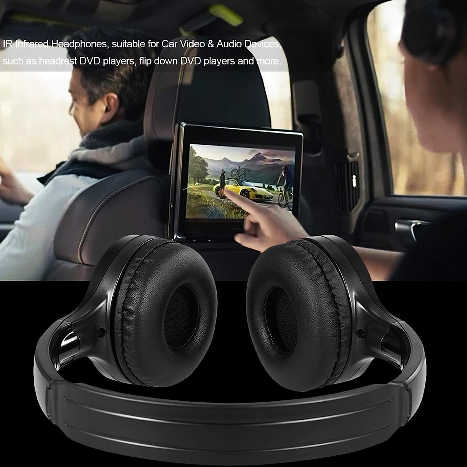 IR Infrared Wireless Car Headphones Stereo Headset Wired Earphone Dual Channel for In-Car DVD Player image number 1