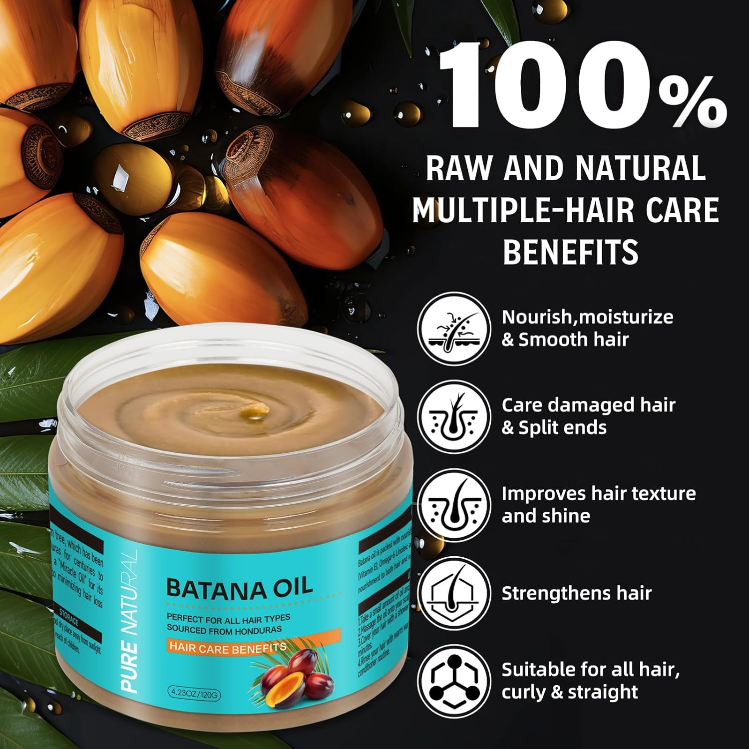 Organics Batana Oil for Hair Care, 100% Pure Raw Batana Masks Promotes Thicker, Stronger Hair, Unrefined Batana Oil for Men & Women-120Ml/4.3Oz(Hair Mask) image number 6