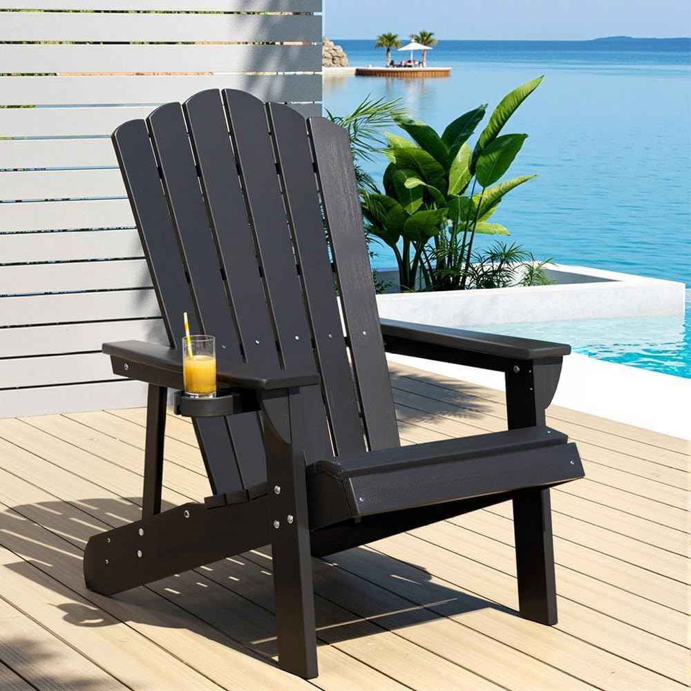 Gardeon Adirondack Chair, Outdoor Chairs, Beach Chair HDPE, Sun Lounge, Patio Furniture Armchair, Patio Chair for Garden Pool Backyard Deck Black image number 6