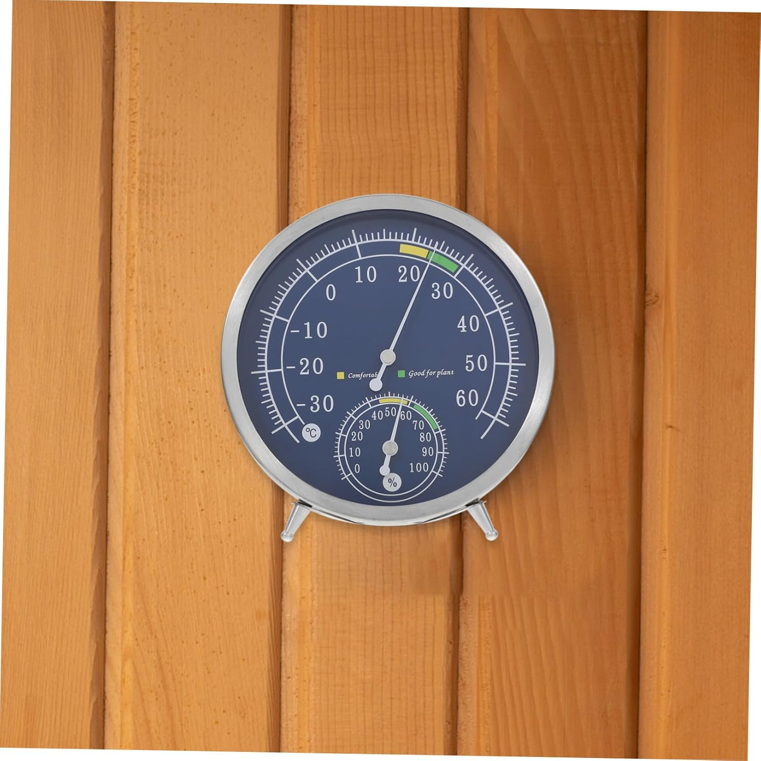 High Precision Stainless Steel Indoor Outdoor Thermometer Hygrometer with Pointer Type Display Temperature Humidity Gauge for Home Tabletop and Wall Mountable Sauna Accessories