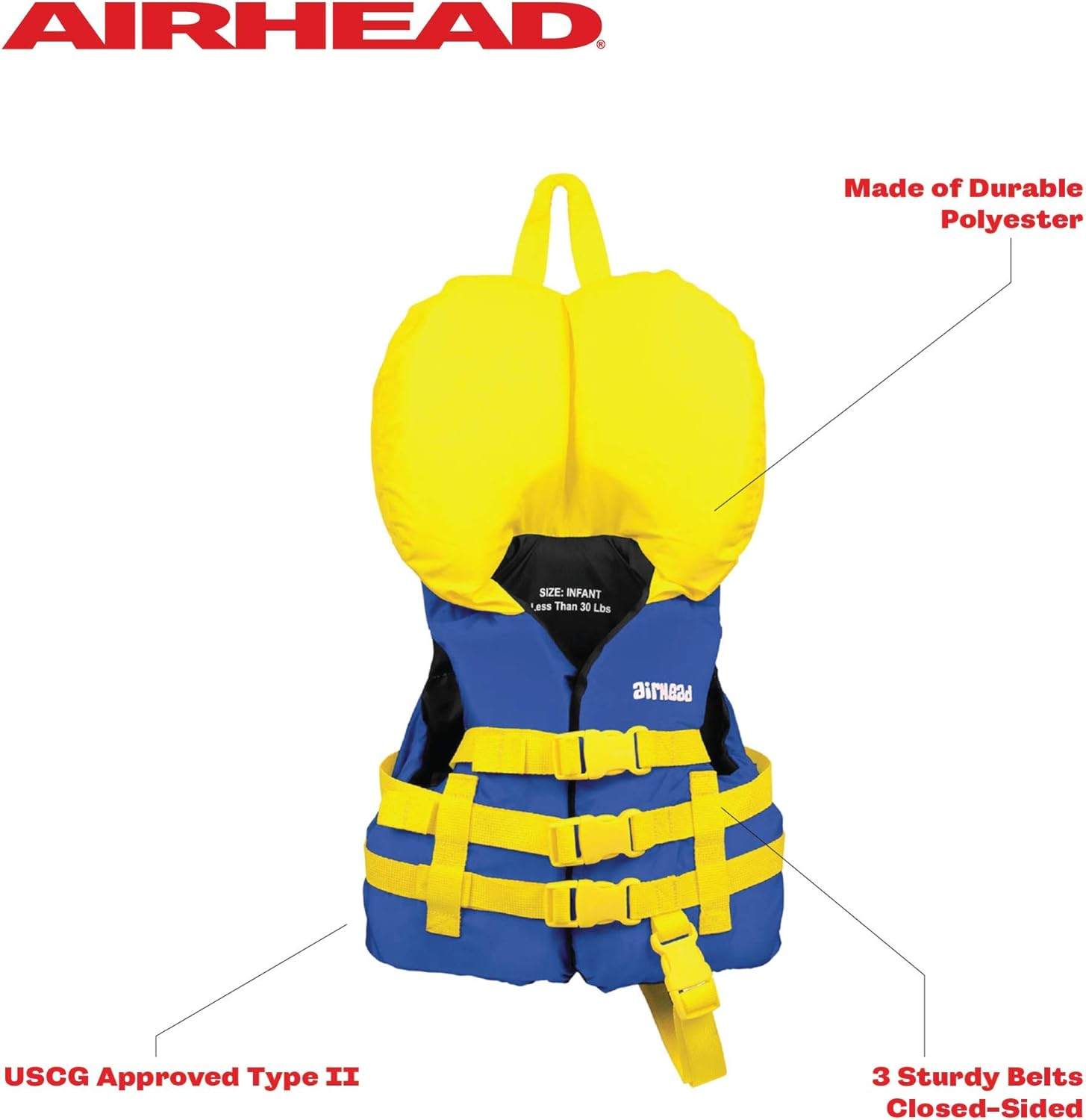 Airhead 10006-01-A-BL Blue Nylon Infant Life Vest - Red image number 2