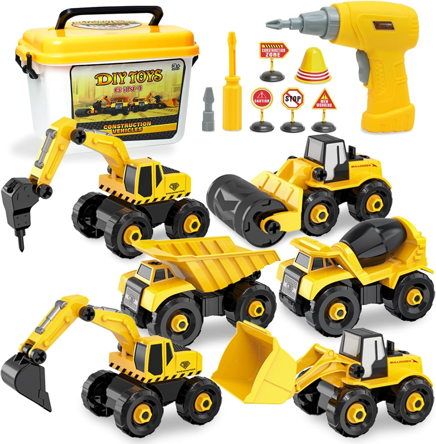 Building & Construction Toys for 3 4 5 Year Old Boys Toy, Kids Take Apart Toy Cars with Excavator Tractor Truck Electric Drill Tool, Educational Stem Toys for Kids Ages 3-5 5-8, Birthday Gifts image number 1
