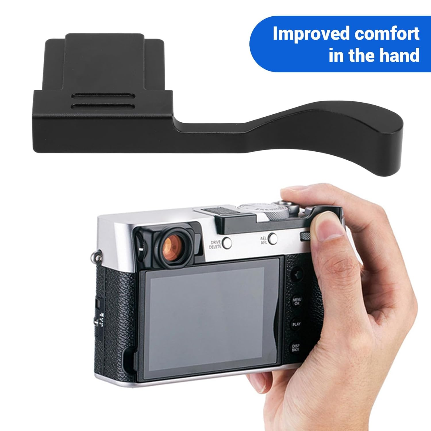 Camera Thumb Rest Support Holder,Aluminium Alloy Thumb up Grip Handle, for X100VI X100V X100F XE3 XE4 Cameras (Black) - Silver image number 5