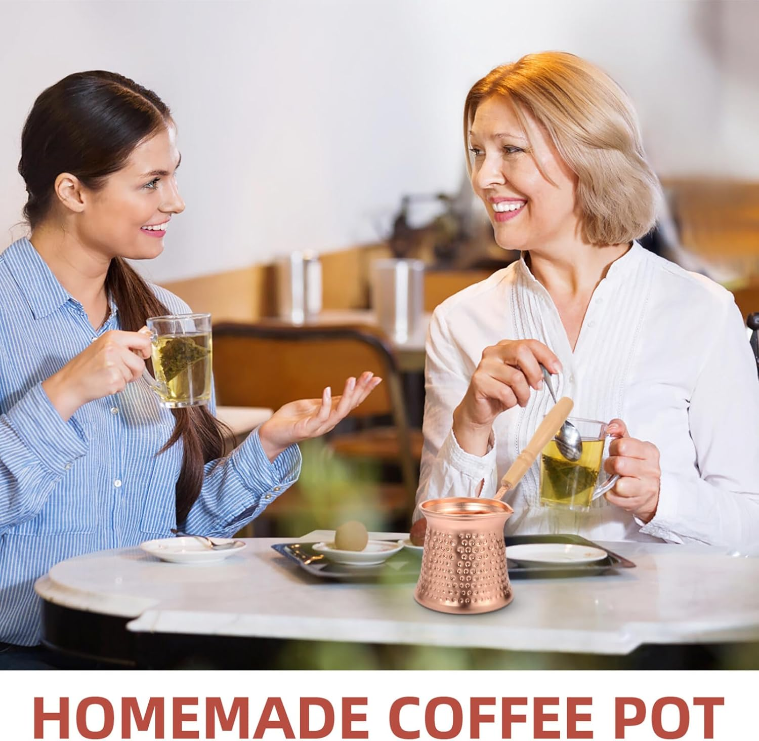 Kichvoe Turkish Coffee Pot Copper Alloy Wood Handle Espresso Maker for Coffee Heating Lightweight and Convenient for Home and Camping Use image number 4