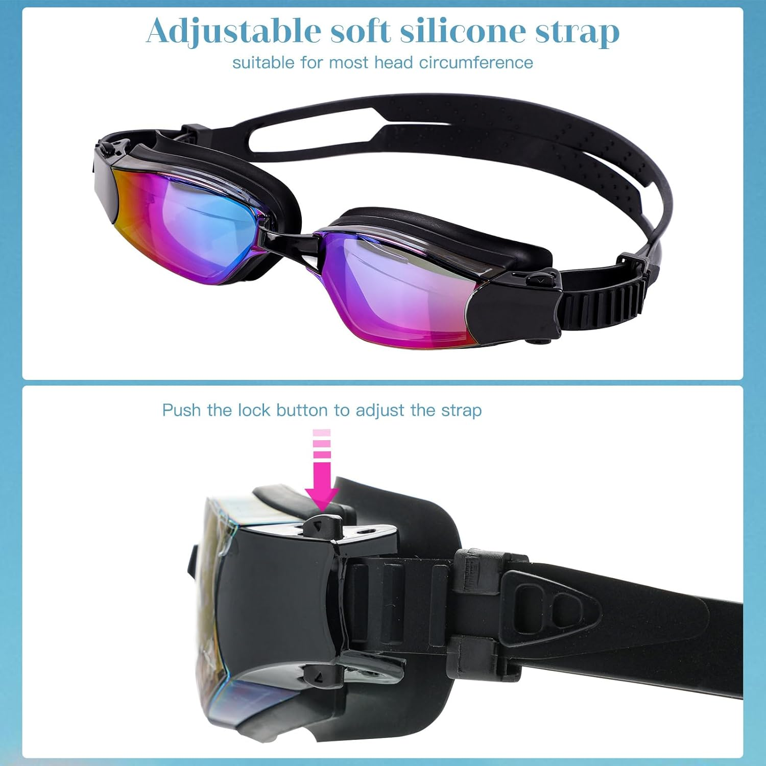 CYFIE Swimming Goggles Set Premium Swim Goggles with Customizable Fit, Soft Silicone Strap, Anti-Fog Polycarbonate Lenses, Swimming Cap - Ideal for Competitive Swimmers and Leisure Use image number 2