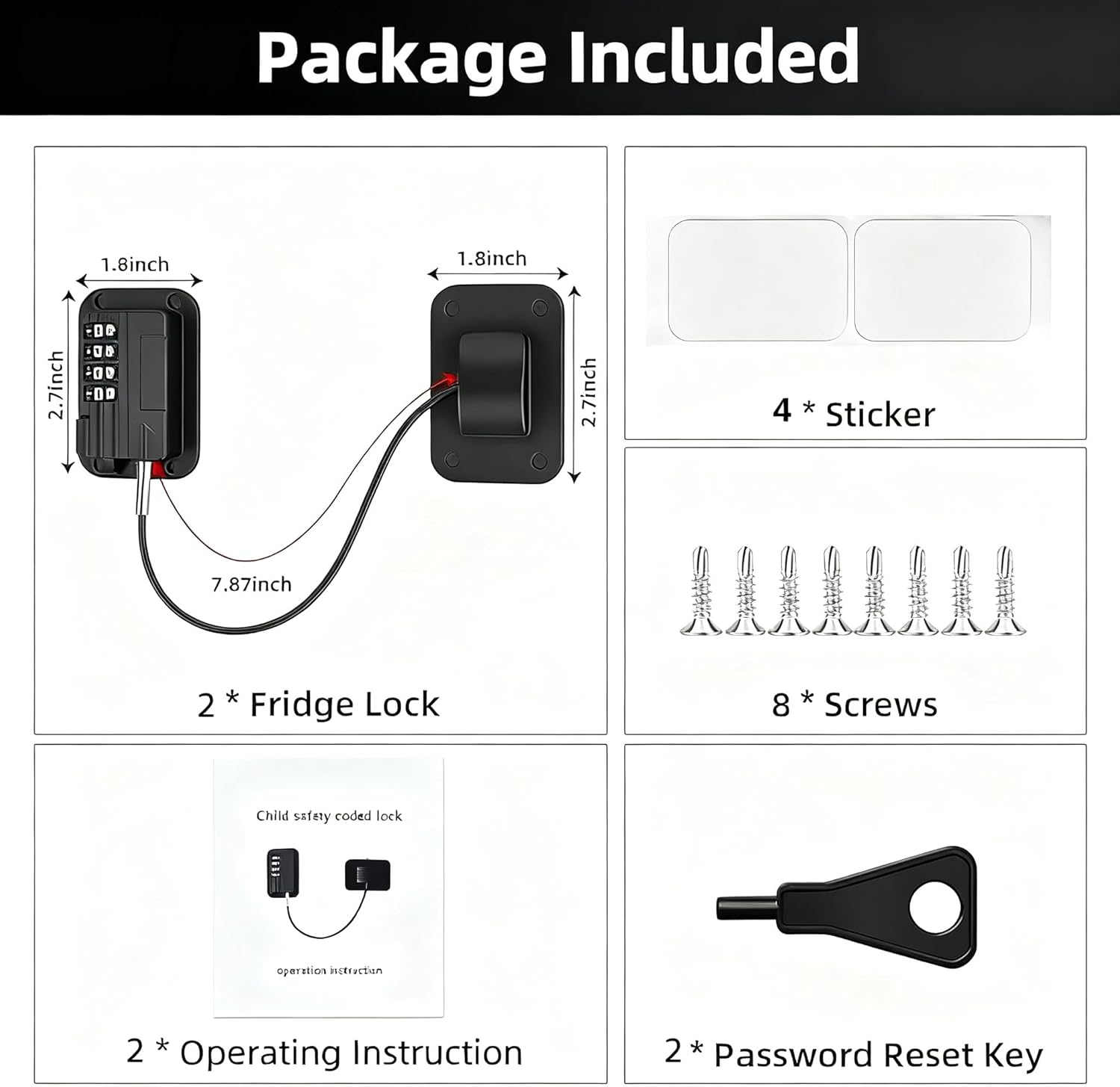 2PCS 4-Digit Password Fridge Lock &ndash; Child Safety Refrigerator Door Lock with Combination Code, Cabinet & Drawer Lock for Kids, Oven & Window Security Lock (Black) image number 5