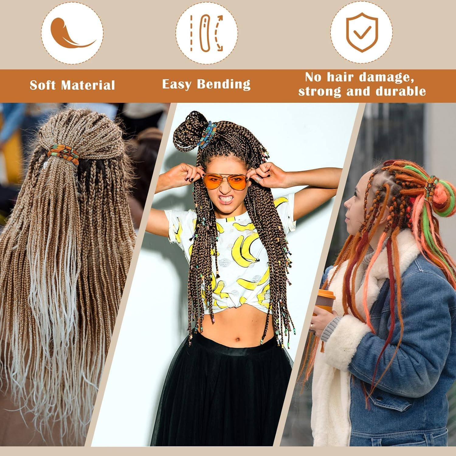 2 Pcs Spiral Lock Hair Tie Dreadlocks Accessories for Men Women Bendable Hair Tie Dreadlocks Ponytail Holder Long Dread Bands for Braids image number 2