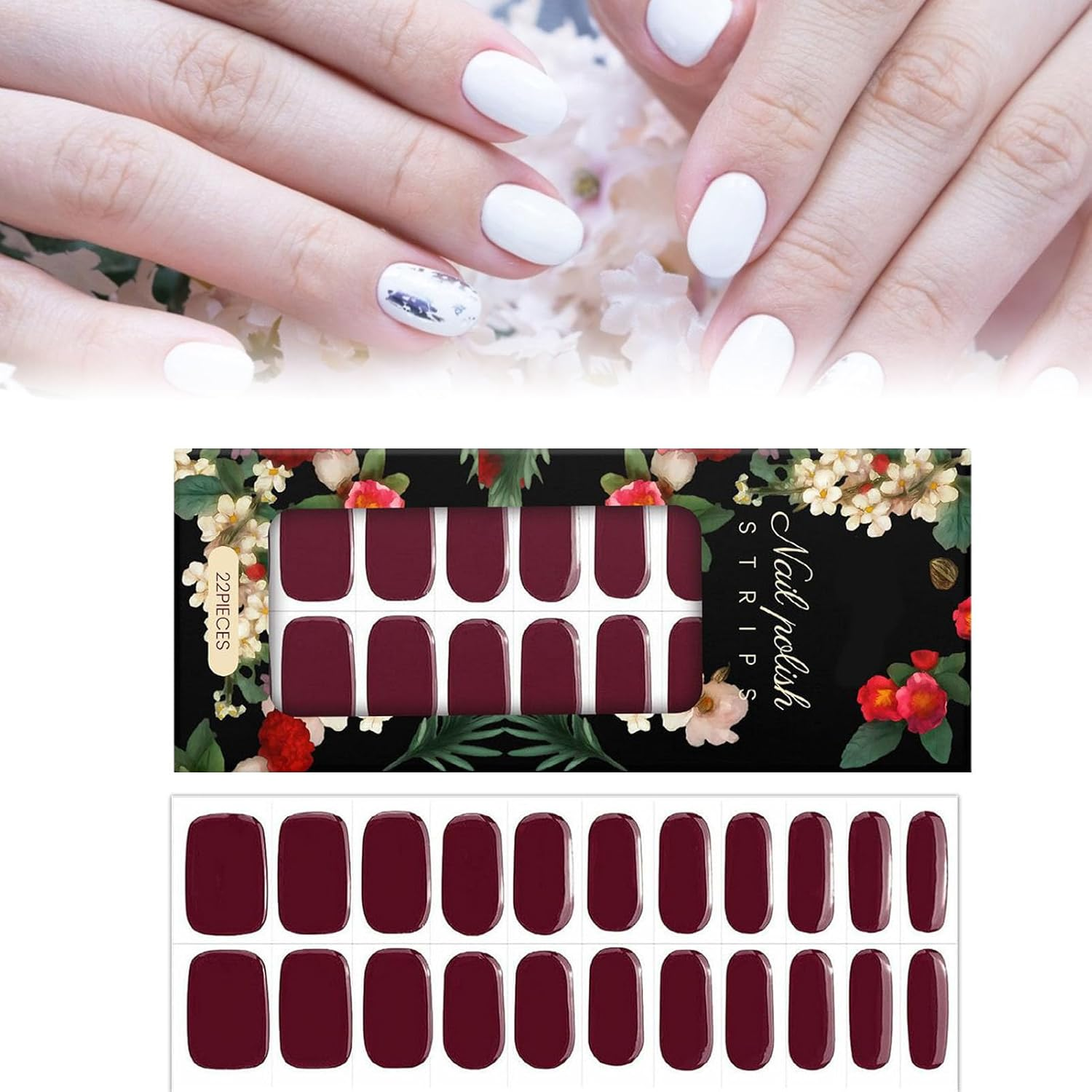 Rrlihjgu Nail Polish Wraps | 22 Piece Stick on Nail Polish | Waterproof Red Decals Long-Lasting Press-On Fingernail Art for Halloween Fall Manicure Pedicure image number 6