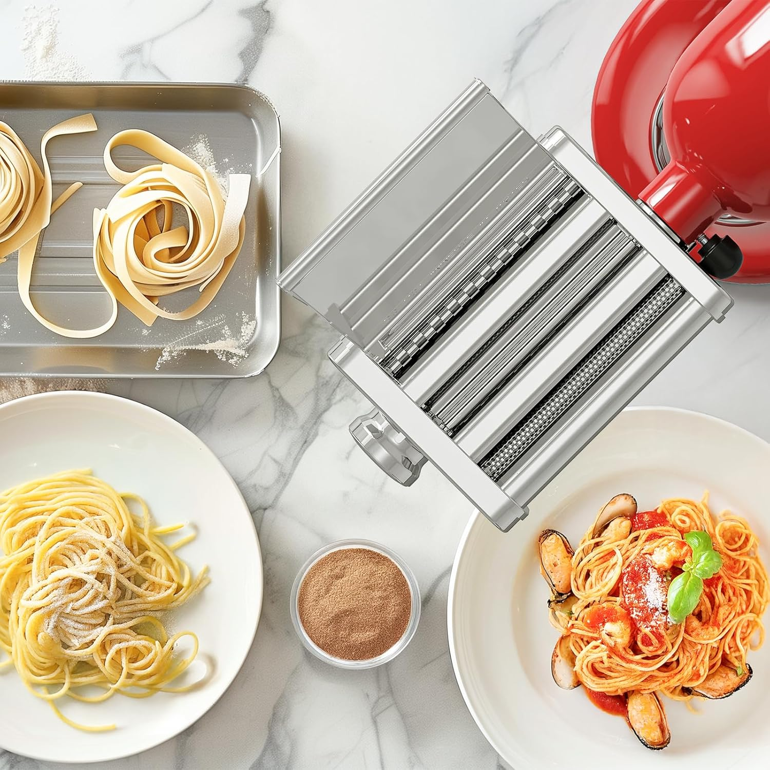 Pasta Maker Attachment for Kitchenaid Stand Mixer, 3-In-1 Pasta Maker Includes Pasta Roller, Spaghetti Cutter & Fettuccine Cutter, Stainless Steel Pasta Attachment for Kitchenaid Accessories by Cofun image number 6