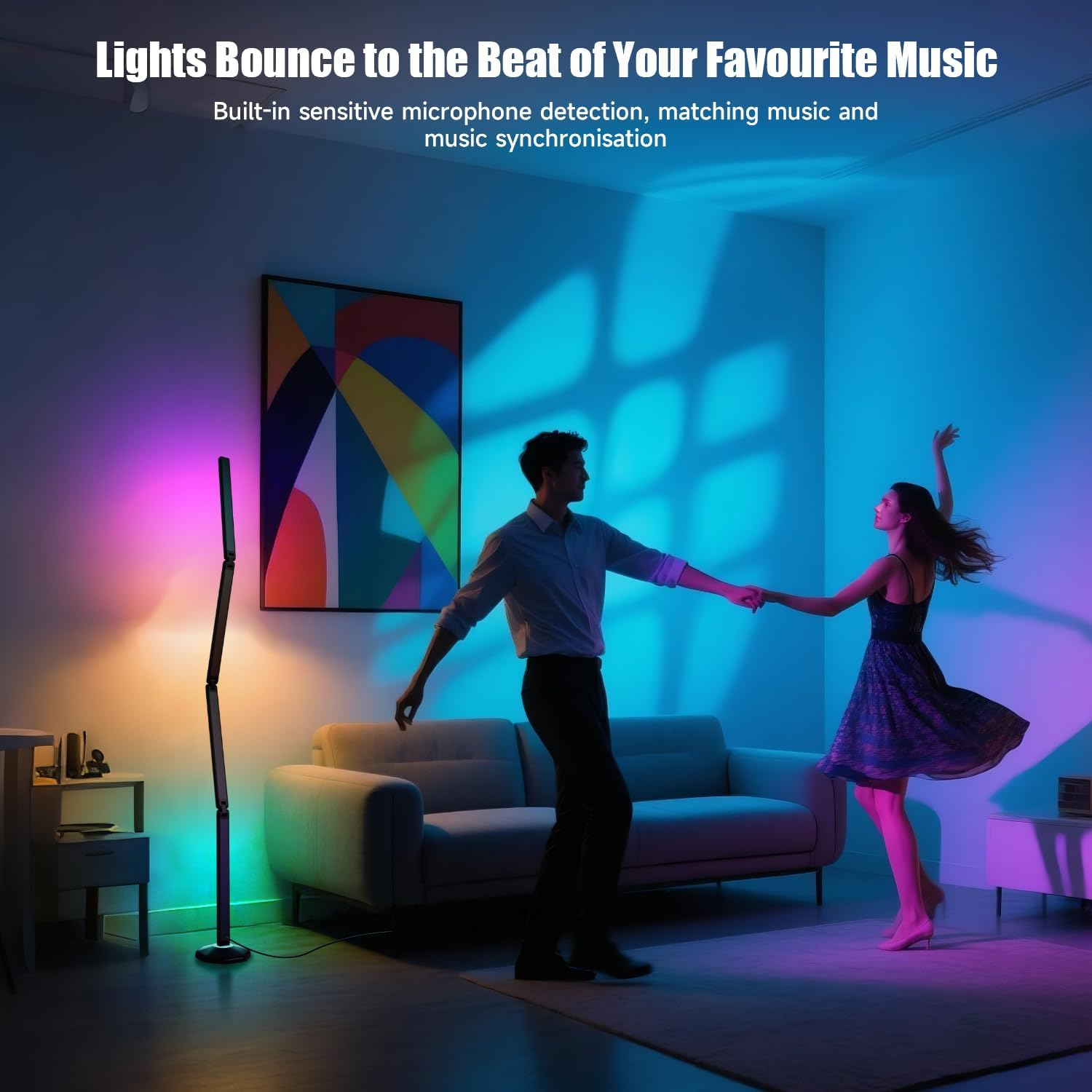 RGB Smart Floor Lamp, 171CM LED Corner Lamp, Modern Floor Lamp with Music Sync and 16 Million DIY Colors, Ambiance Color Changing Standing Lamp for Bedroom Living Room Gaming Room image number 3