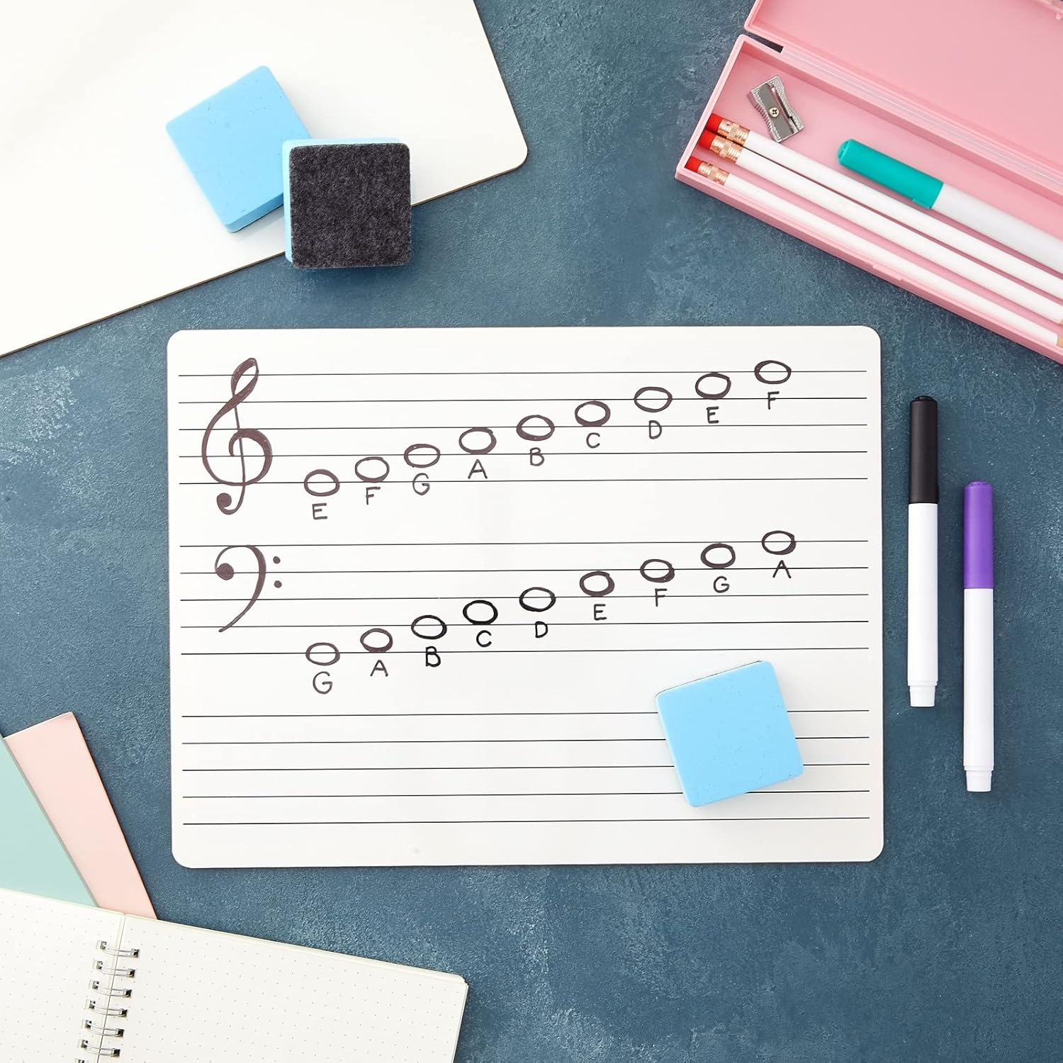 12 Pack Music Staff Graph Whiteboard 9 X 12, Dry Erase Double-Sided Lap Board with 12 Erasers for Students, Classroom Supplies (24 Piece Set) image number 3