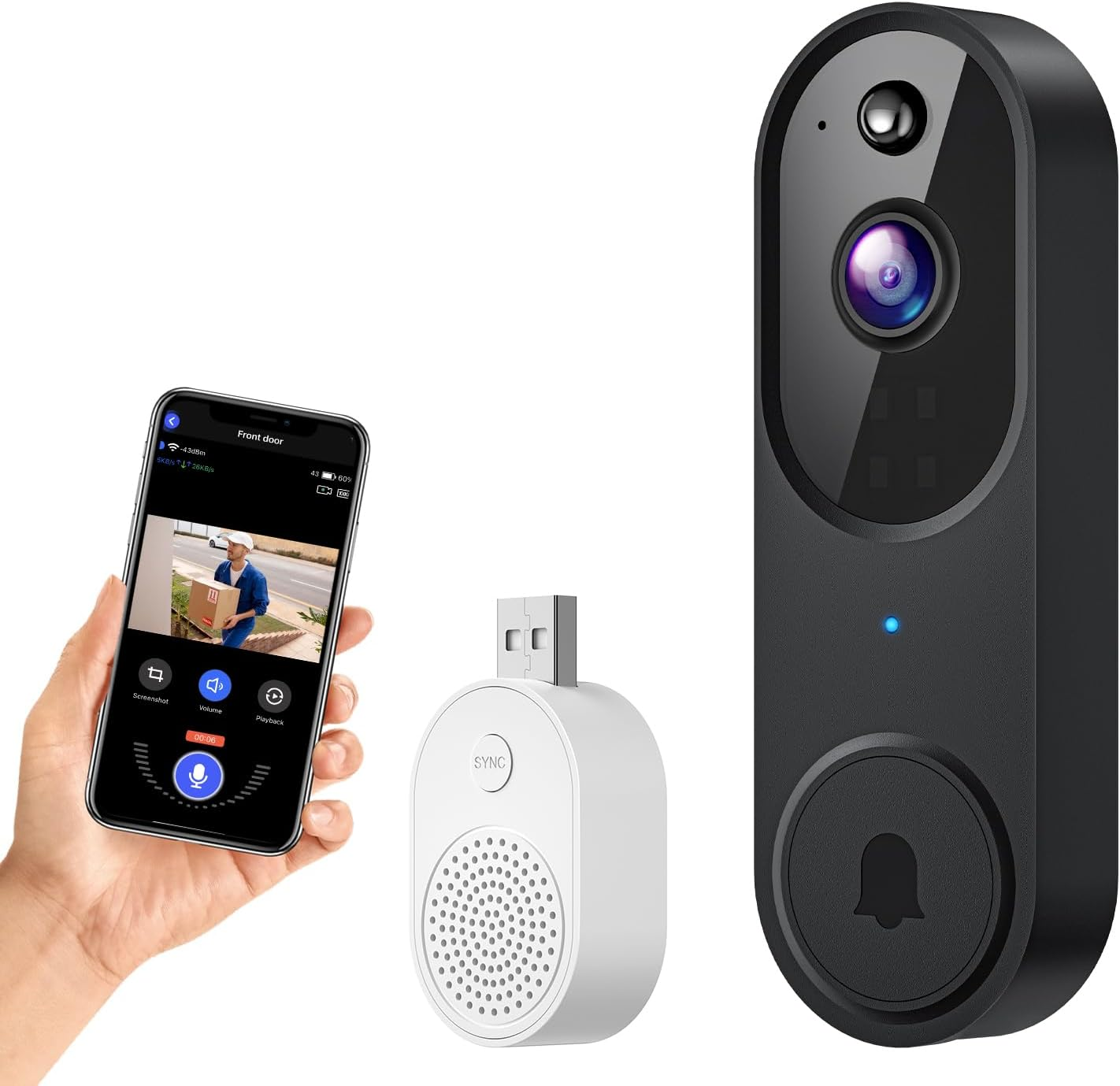 Wireless Wi-Fi Video Doorbell Camera with Two Way Talk, AI Motion Detection, Instant Alert, Night Vision and Cloud Storage, 2.4G Wi-Fi, Chime Included image number 1