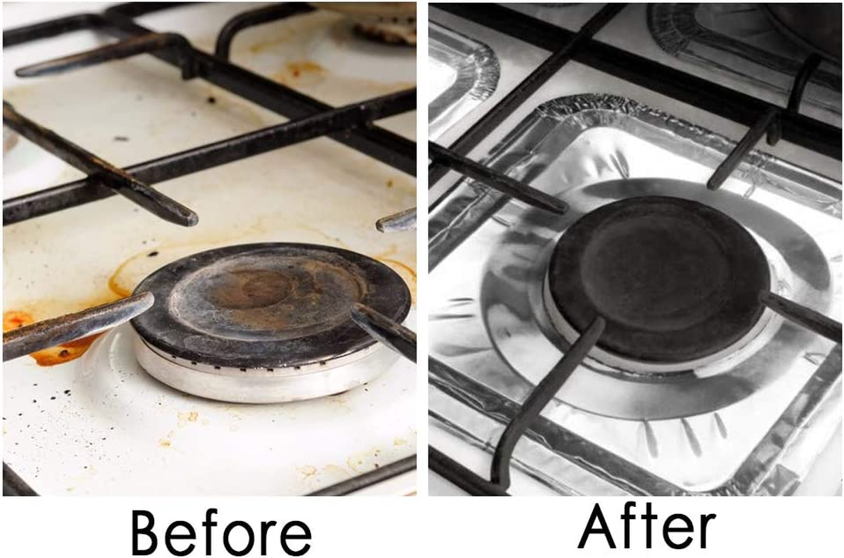 Stove Burner Covers - 50 Pcs 8.7" X 8.7" Square Aluminum Foil Gas Stove Burner Covers Disposable Range Protectors Bib Gas Top Liners Stove for Easy Clean image number 5