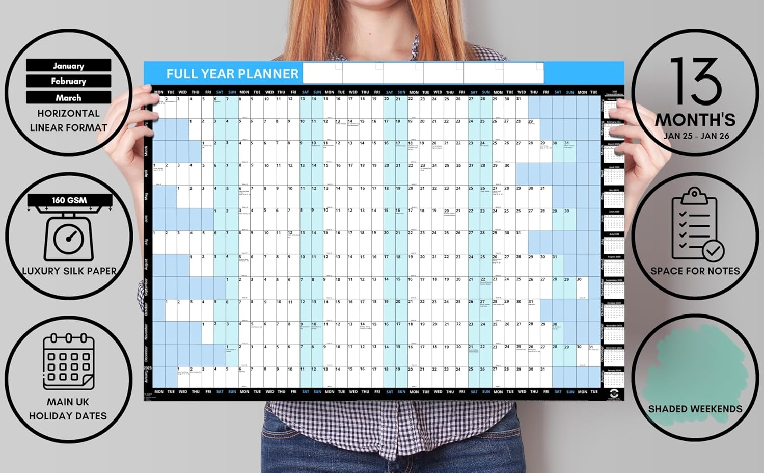 2025 A1 Yearly Wall Planner 2025 Wall Calendar | 59.4 X 84.1Cm | Year Planner 2025 | Runs from Jan 2025 - Jan 2026 with Mini 2026 Calendar | Wall Calendar 2025 Wall Planner | Printed in UK
