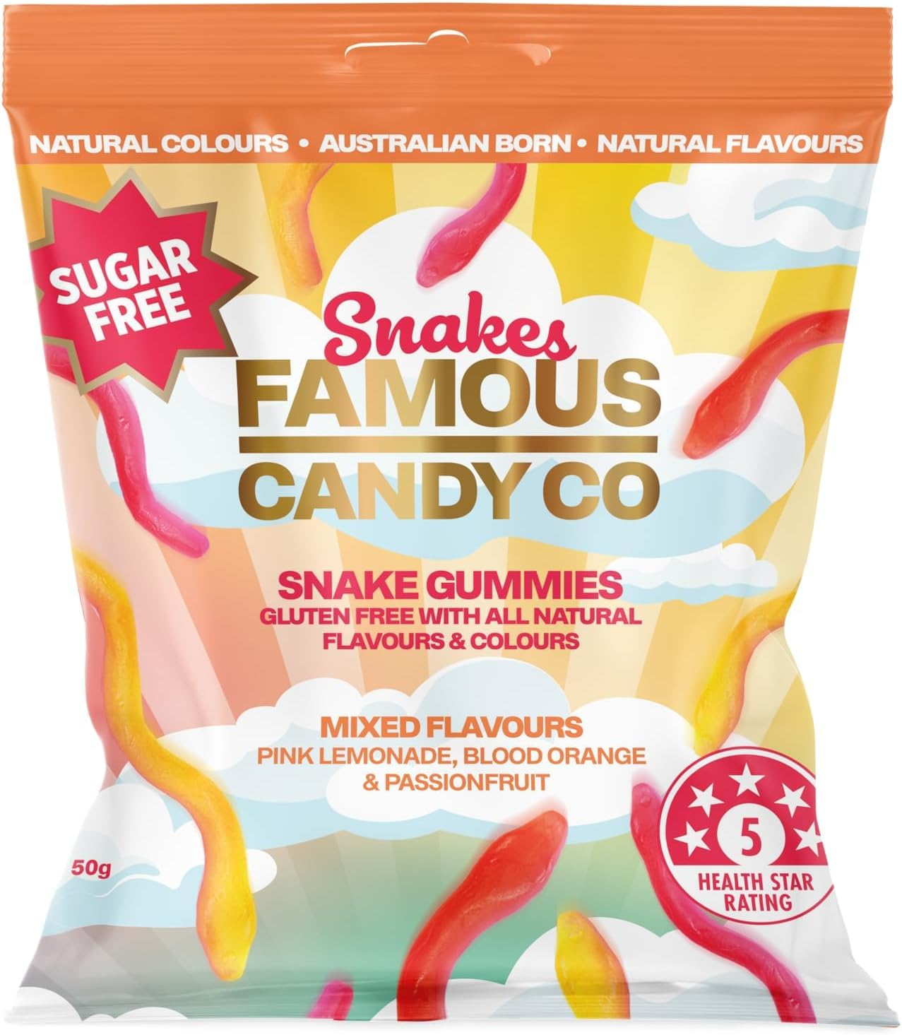 Famous Candy Snakes Mixed 50 G (10 Bags) image number 3