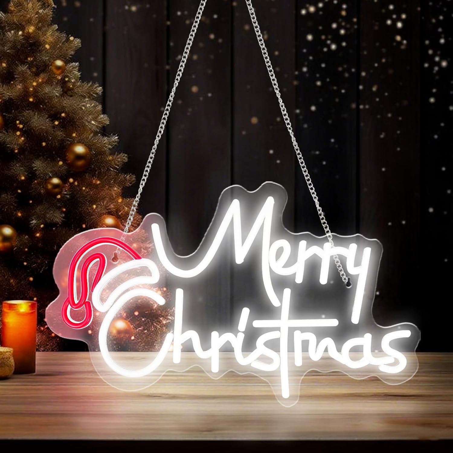 TRIXES Neon Merry Christmas LED Light up Sign - Large 41Cm Indoor Wall Decoration - Festive Hanging D&eacute;cor USB Powered image number 1