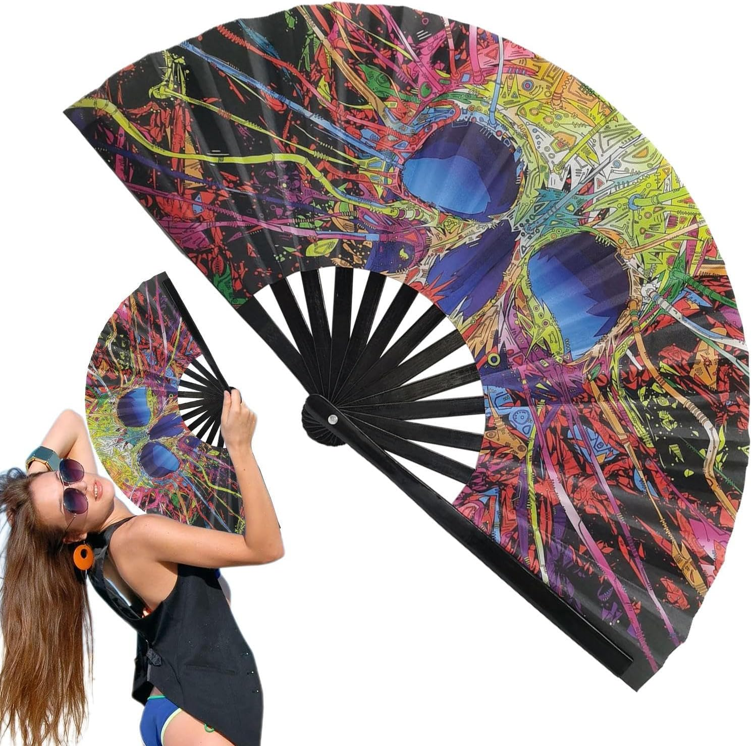 Large Folding Hand Fan | Large 13 Inch Folding Hand Popping Fans,Decorative Foldable Craft, Kung Fu Craft, Home Decoration for Festival Wedding