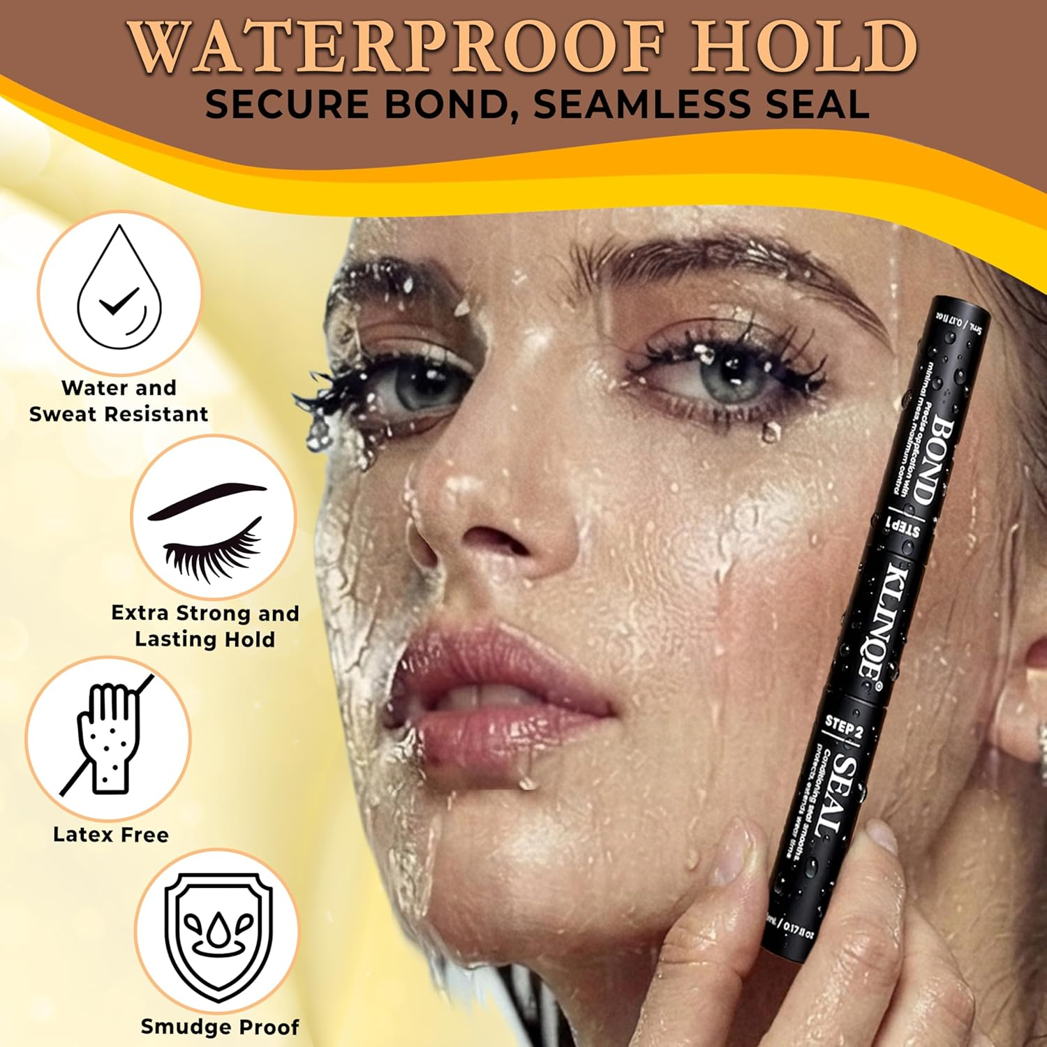 KLINQE Bond and Seal 2 in 1 Eyelash Glue &ndash; Waterproof, Long-Lasting Hold, Latex-Free Cluster Lash Adhesive for DIY Lash Extensions (Black Bond & Clear Seal, 10Ml) image number 1