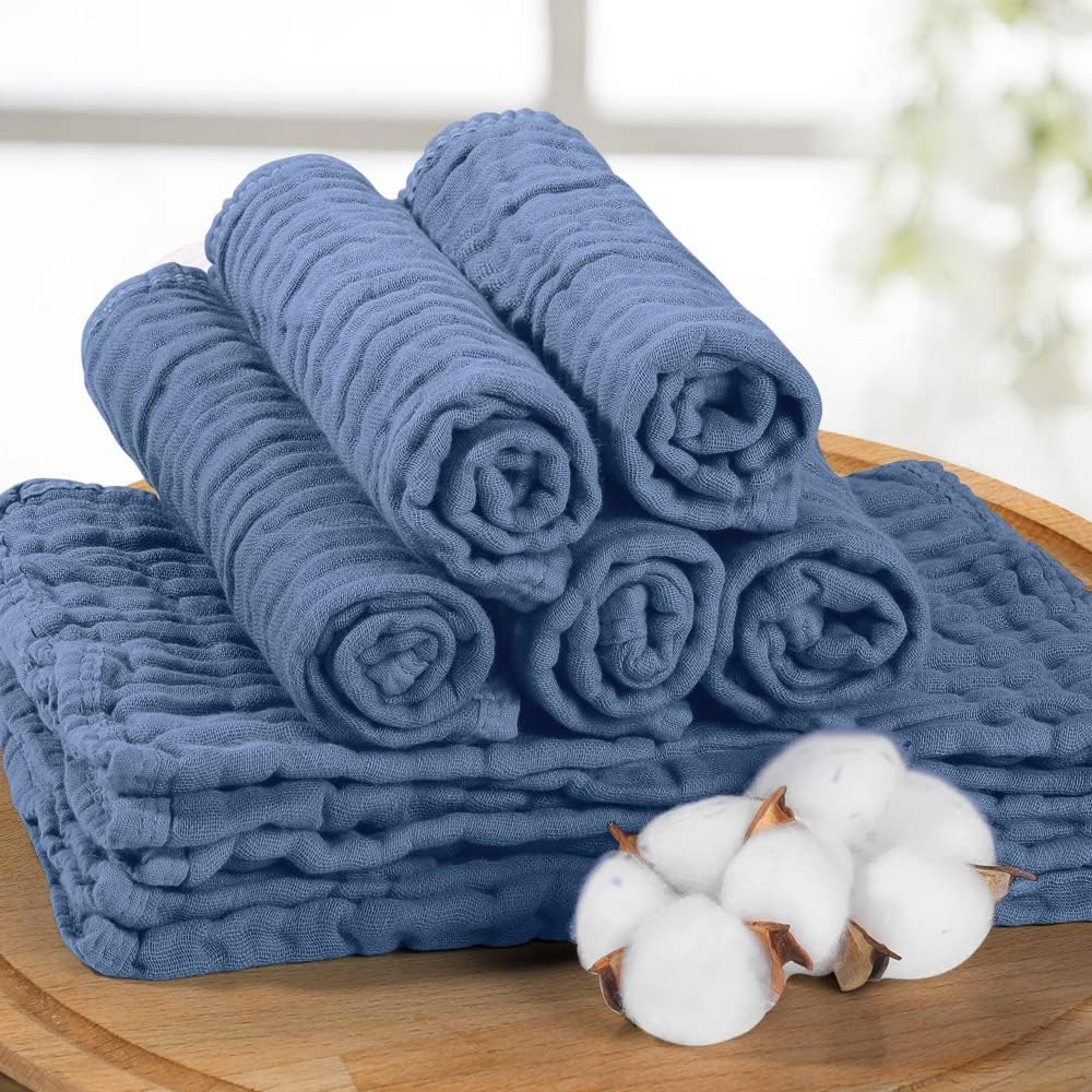 Yoofoss Muslin Burp Cloths for Baby 10 Pack 100% Cotton Baby Washcloths for Boys Girls Large 20 Feet 'X10 Inches Super Soft and Absorbent Dark Blue image number 5