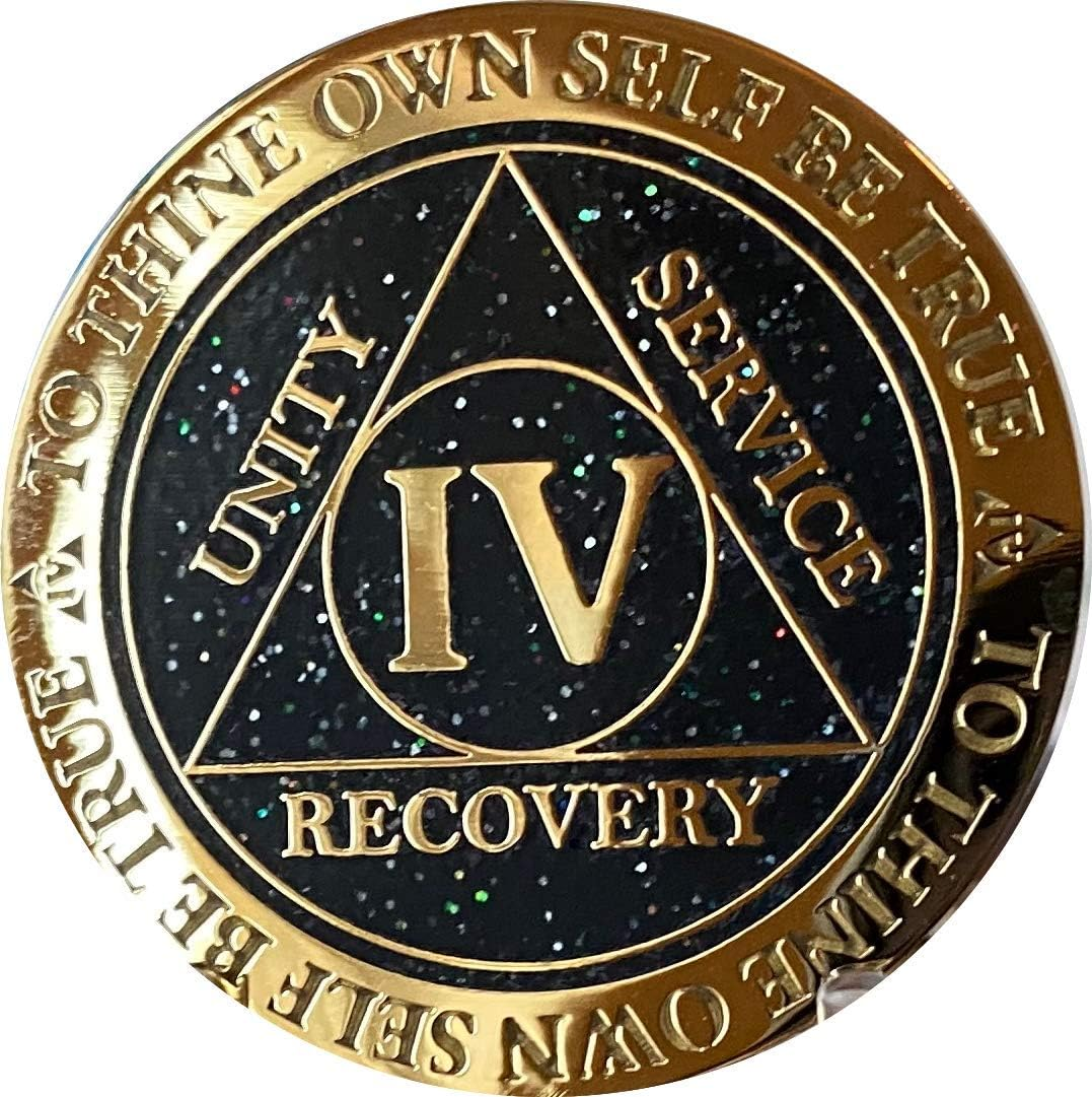 4 Year AA Medallion Reflex Black Glitter Gold Plated Color Chip IV image number 1