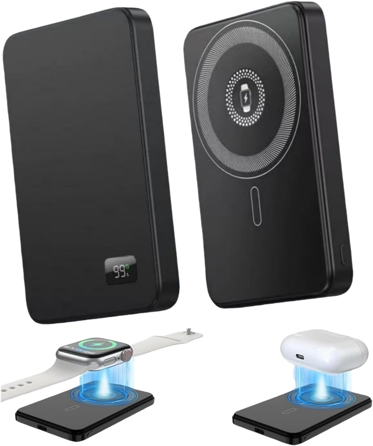 Magnetic Wireless Power Bank 10000Mah 3-In-1 Portable Charger with Mag-Safe for Iphone 16/15/14/13/12, Watch, Airpods 20W PD Fast Charging with LED Display Compatible with Samsung Galaxy Phones