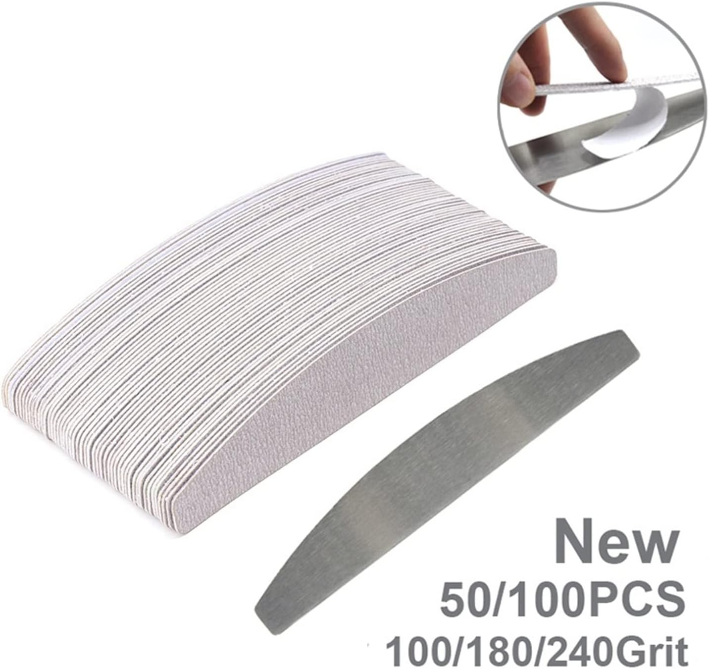 TRUSTTWO 50/100PCS Grey Professional Nail Files 100 180 240 Bulk Removalble Pads with Metal Handle Stainless Steel Thicken EVA Sandpaper the New (Color : Army Green) image number 2